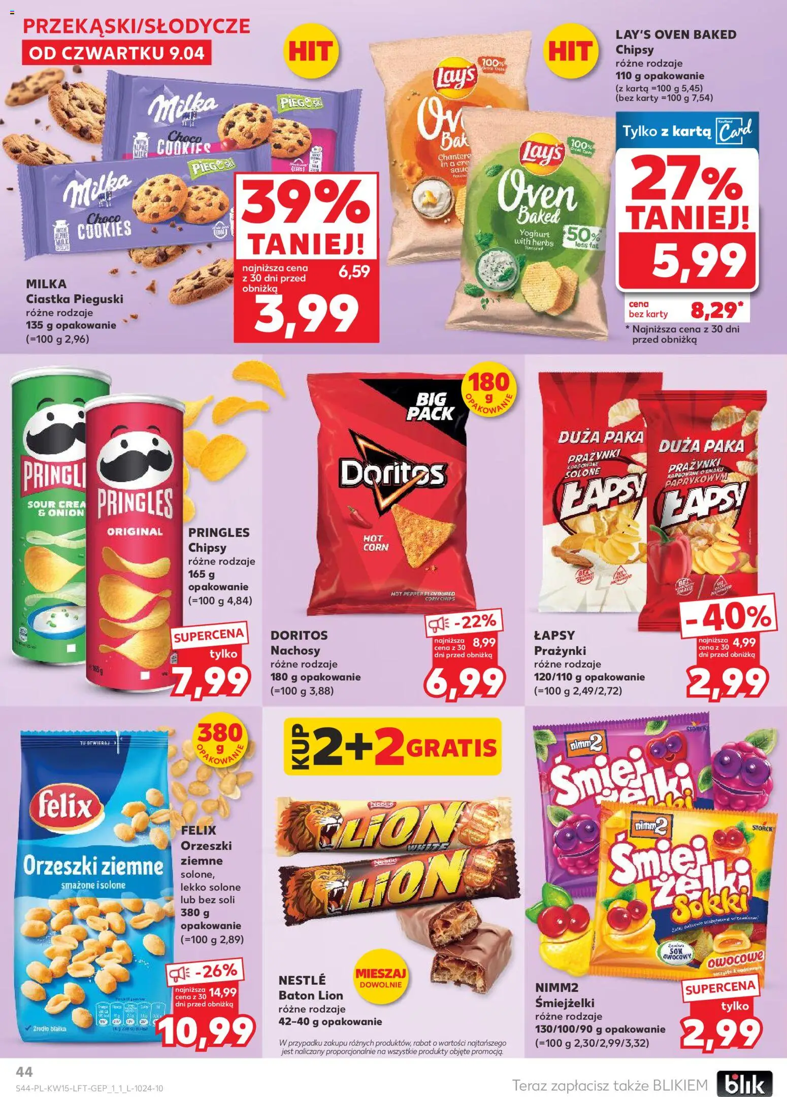 Kaufland gazetka od 09.04.2026 | Strona: 44 | Produkty: Chipsy, Milka, Doritos, Orzeszki ziemne