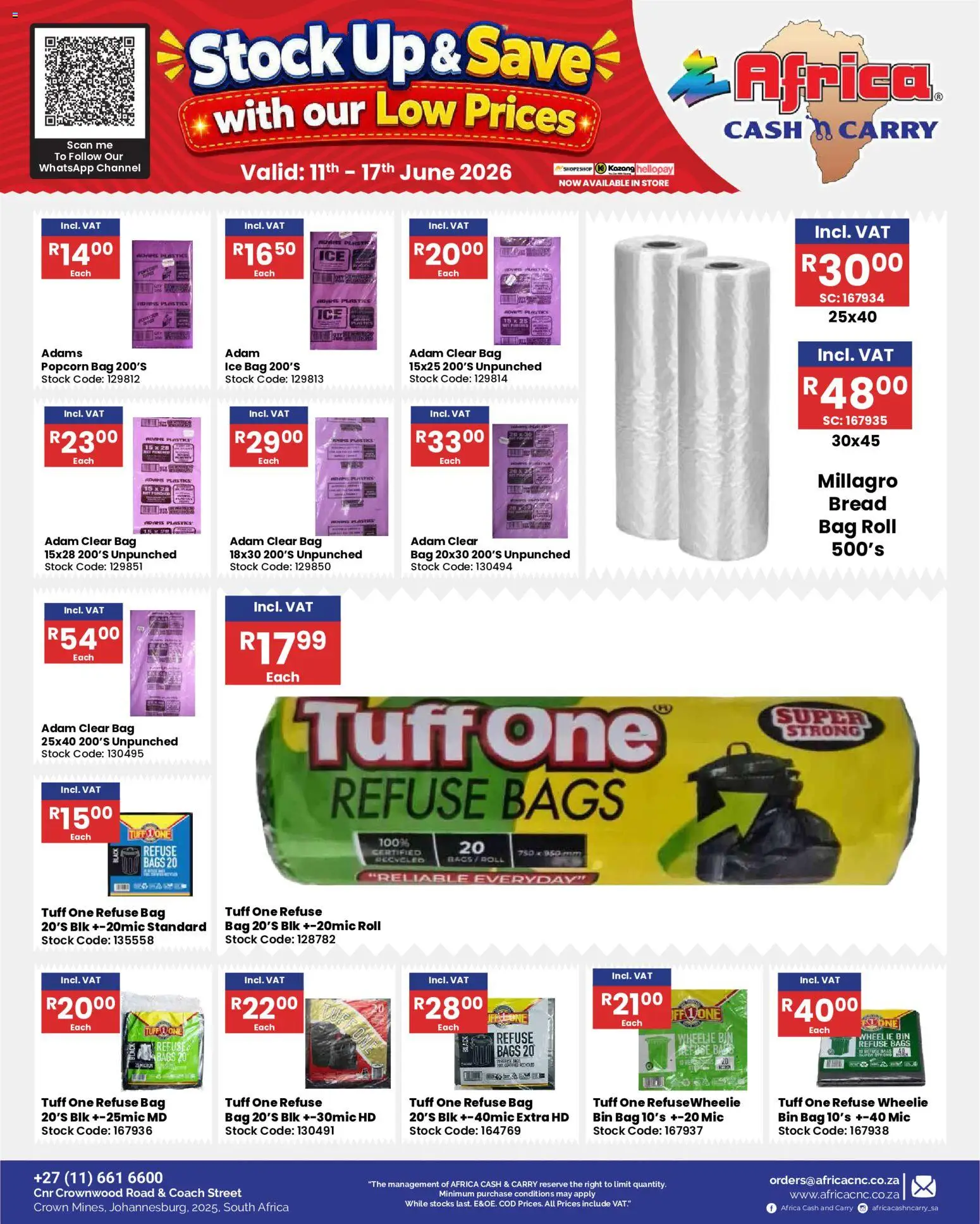 New Africa Cash & Carry catalogue – valid from 11.06.2026 | Page: 48 | Products: Bag, Bread, Refuse bags, Stock