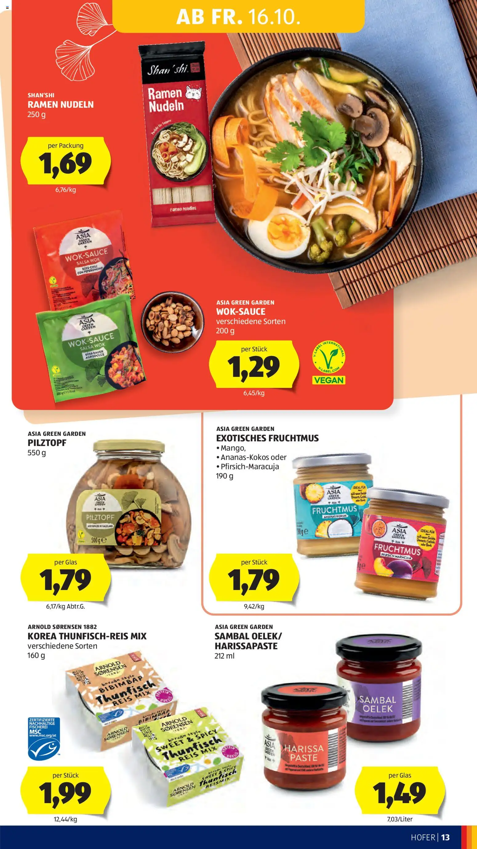Hofer AT akciós ujság - amely érvényes a következő dátumtól: 2026.10.16. | Oldal: 23 | Termékek: Asia Green Garden, Wok, Vegán