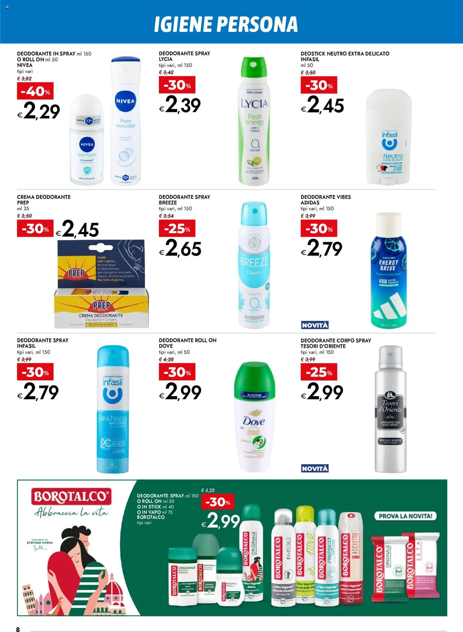 Volantino bennet del 11.06.2026 | Pagina: 8 | Prodotti: Crema, Deodorante, Talco, Profumo