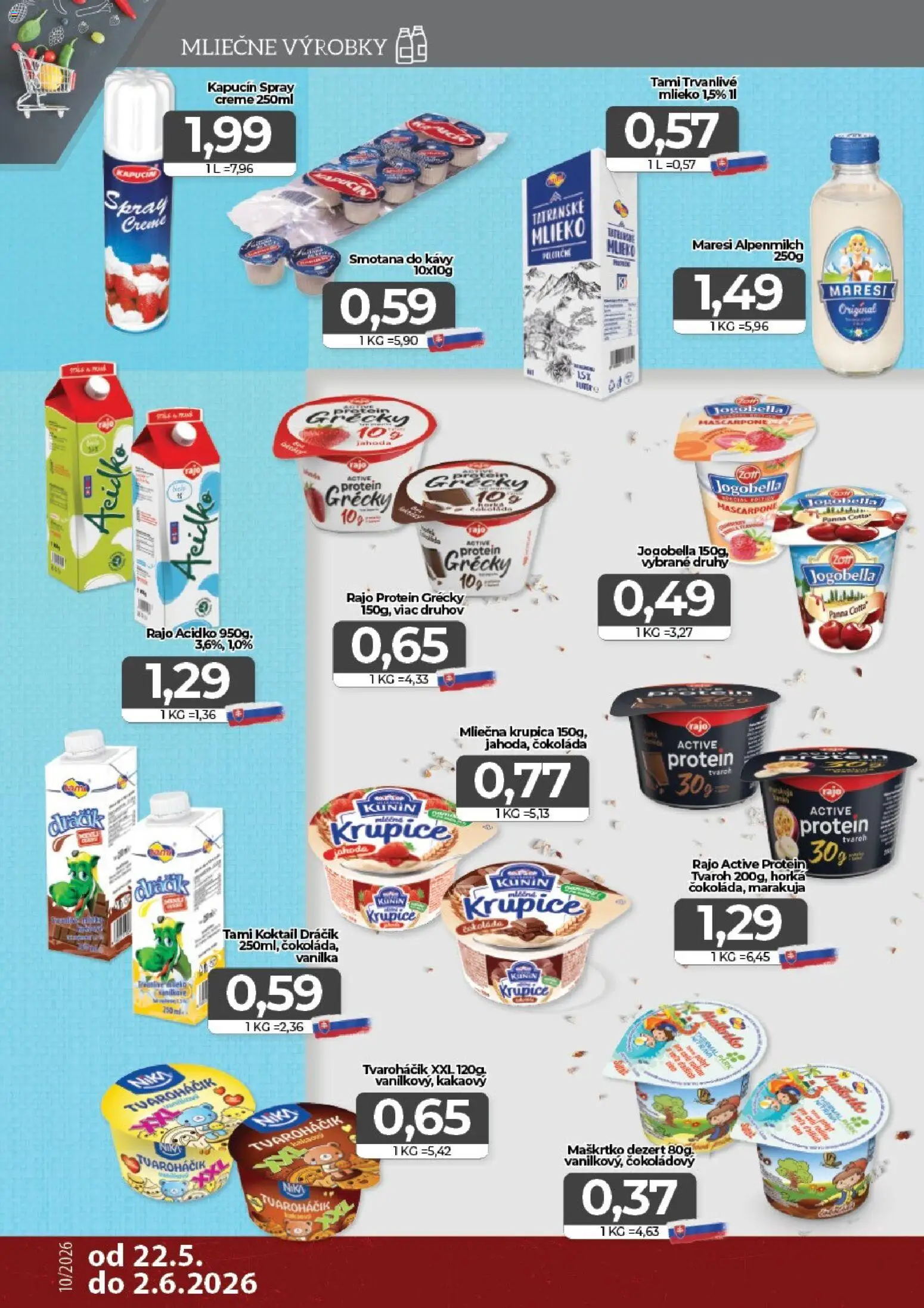 Nové CBA Komfos akcie – leták je platný od 22.05.2026 | Strana: 4 | Produkty: Protein, Čokoláda, Tvaroh, Acidko