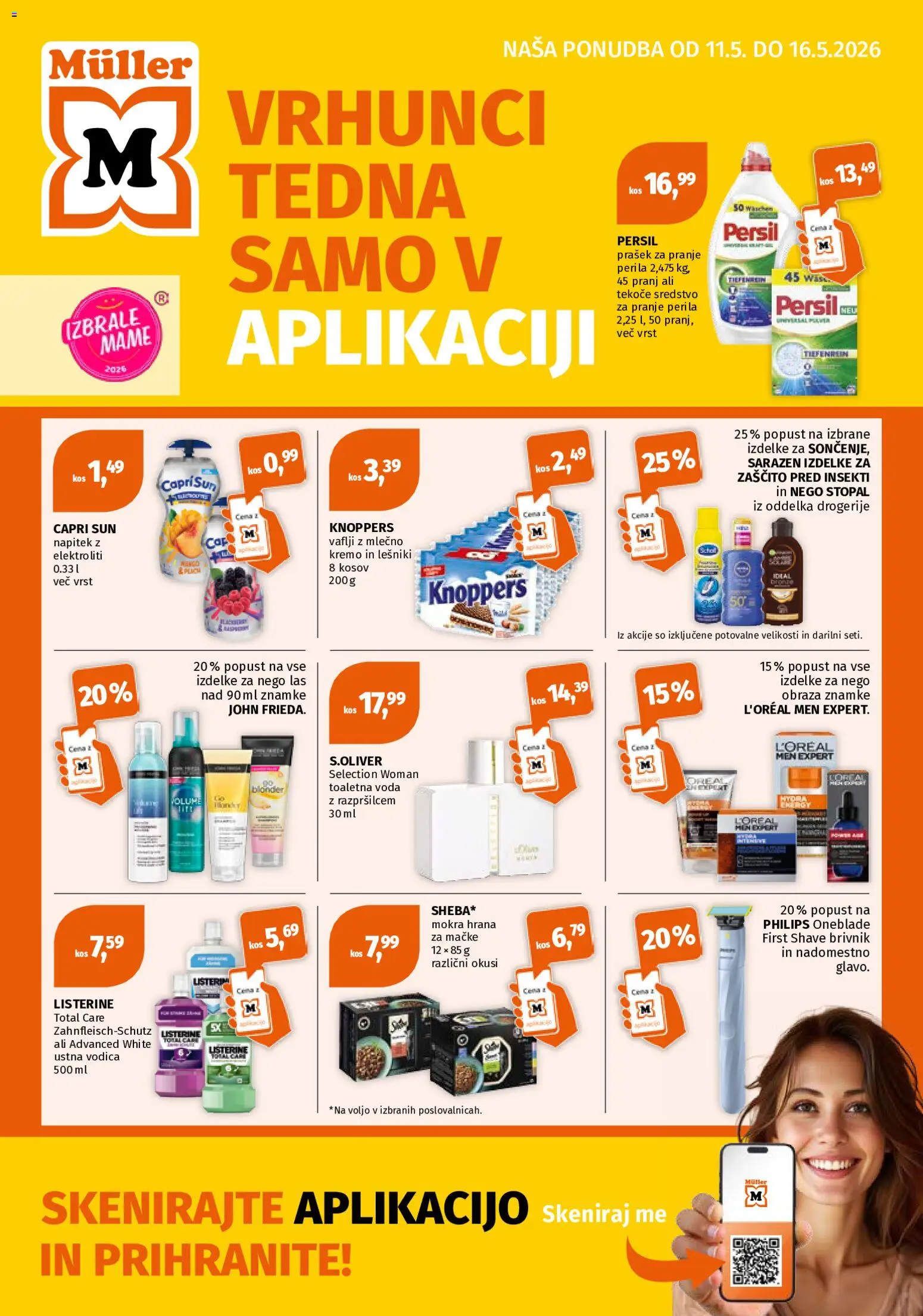 Novi Müller katalog ponudbe – veljaven od 11.05.2026 | Stran: 1 | Izdelki: Hrana za mačke, Vaflji, Ustna vodica, Voda