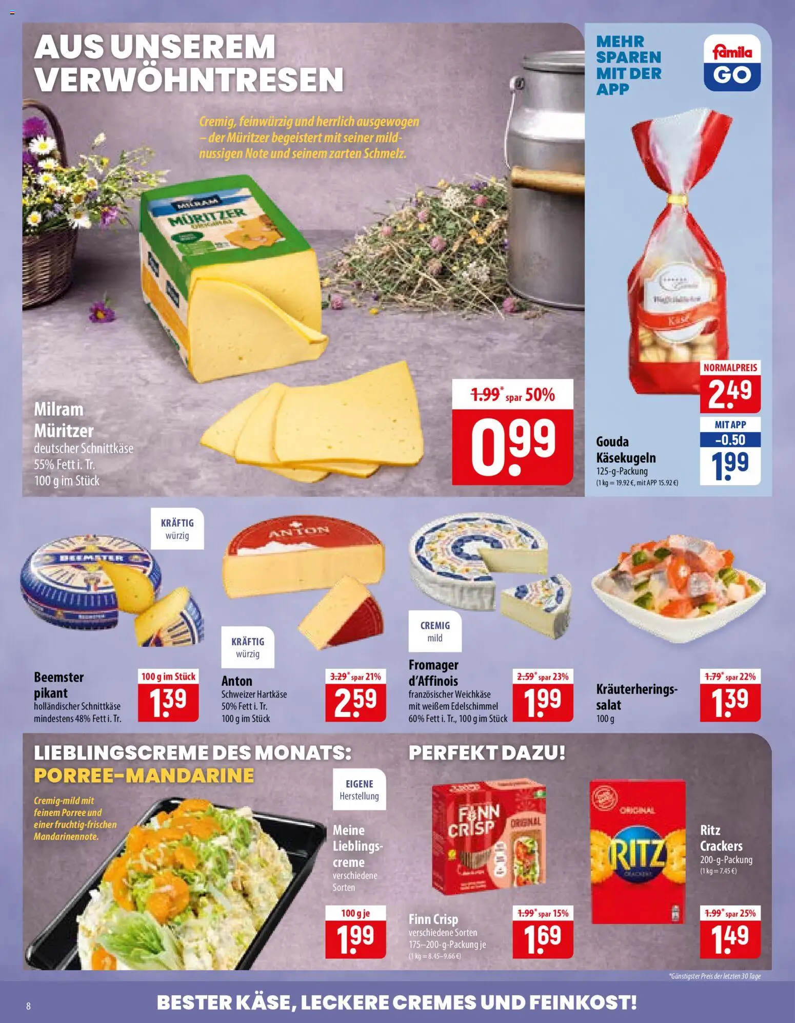 Famila Prospekt – gültig ab 03.08.2026 | Seite: 8 | Produkte: Gouda, Creme, Milram, Salat