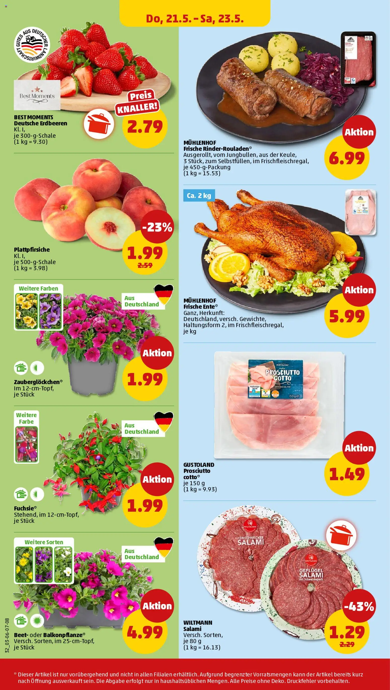 Penny Prospekt 	 – gültig ab 18.05.2026 | Seite: 34 | Produkte: Rinderrouladen, Salami, Erdbeeren