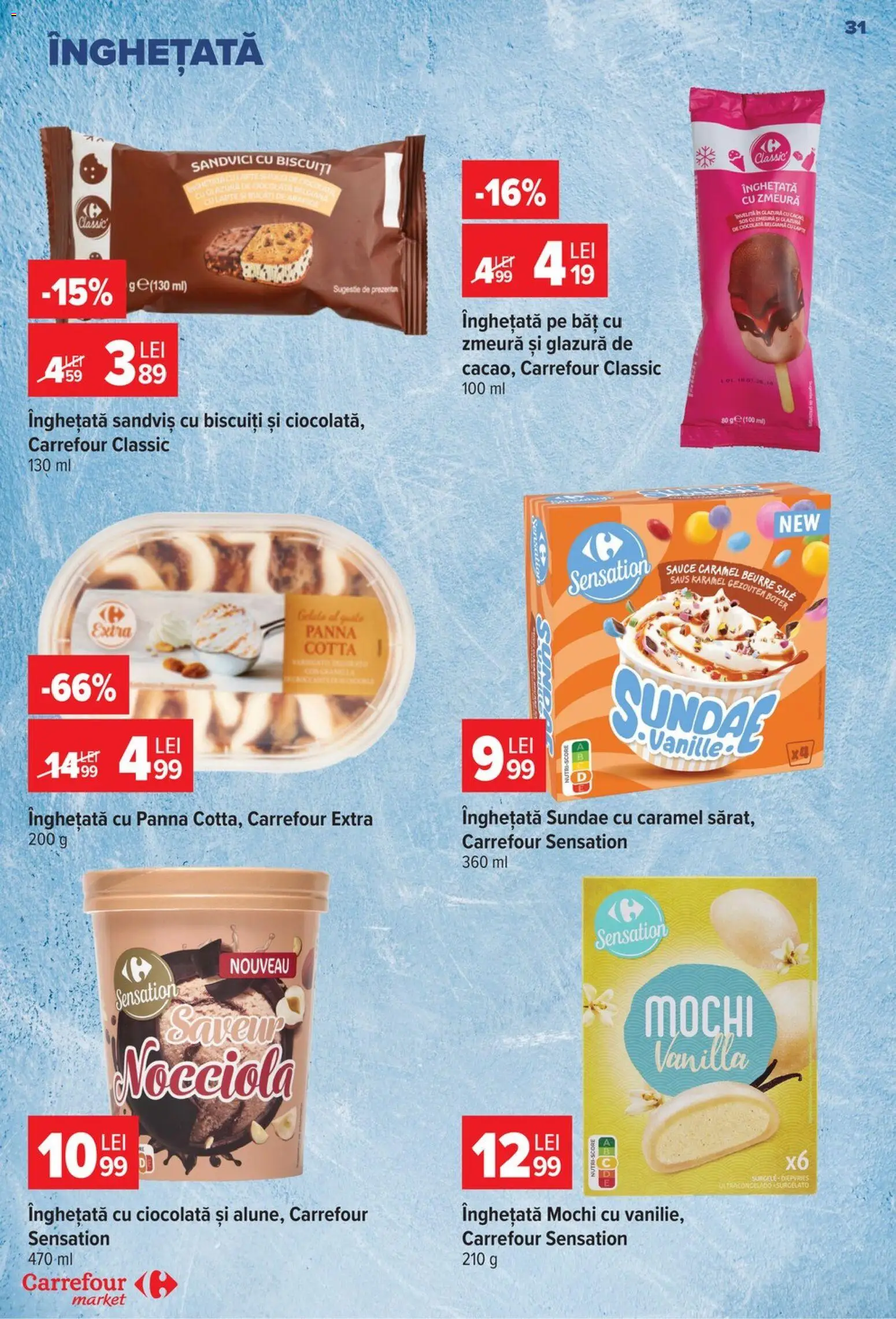 Noul catalog Carrefour – valabil de la 26.08.2026 | Pagină: 31 | Produse: Zmeură, Carrefour Classic, Ciocolată, Înghețată