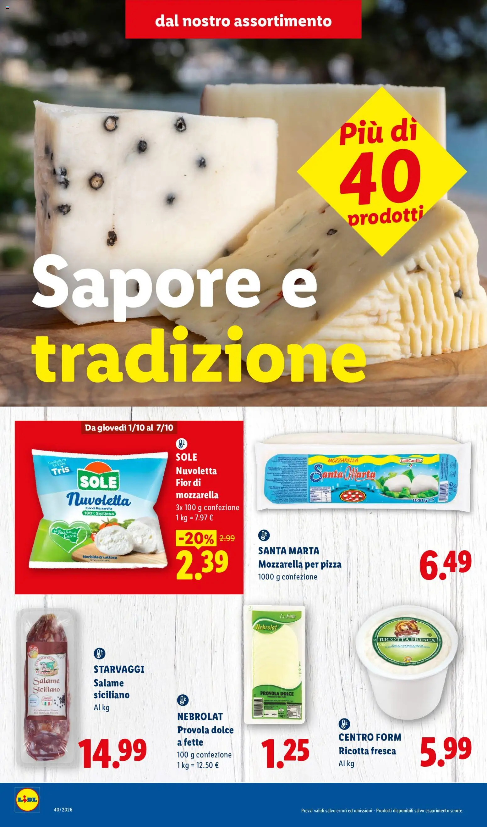 Volantino Lidl del 01/10/2026 | Pagina: 2 | Prodotti: Salame, Pizza, Mozzarella, Ricotta