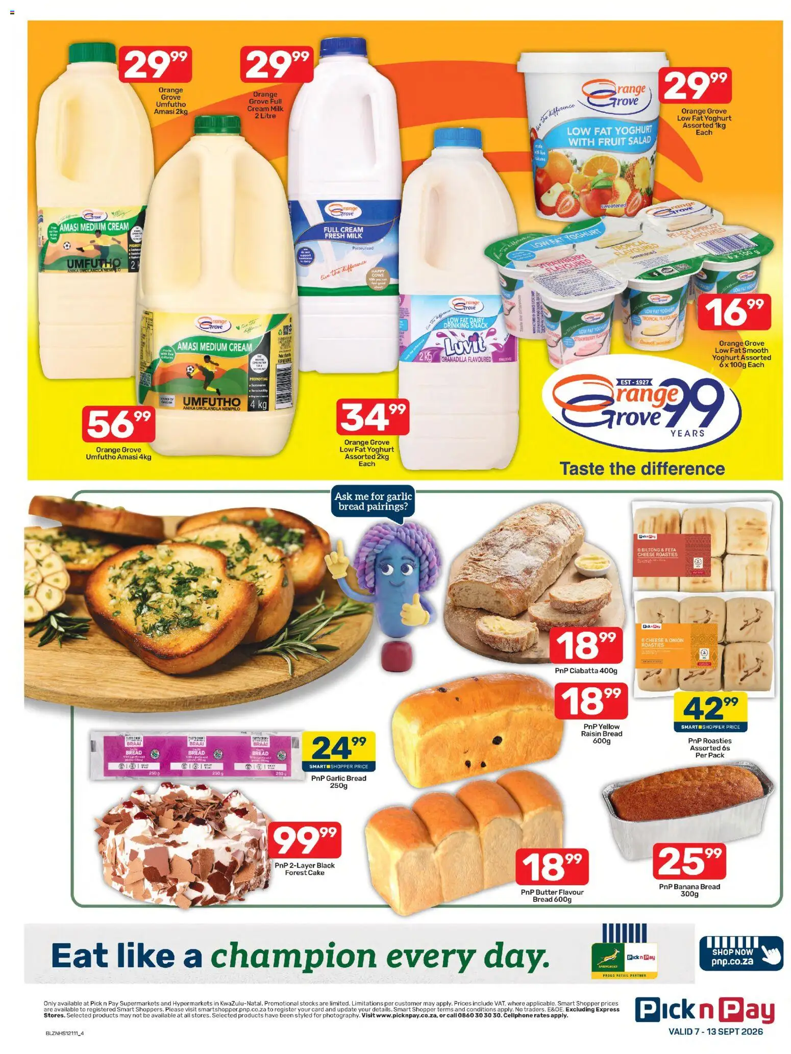 New Pick n Pay catalogue – valid from 07/09/2026 | Page: 4 | Products: Milk, Butter, Cream, Salad