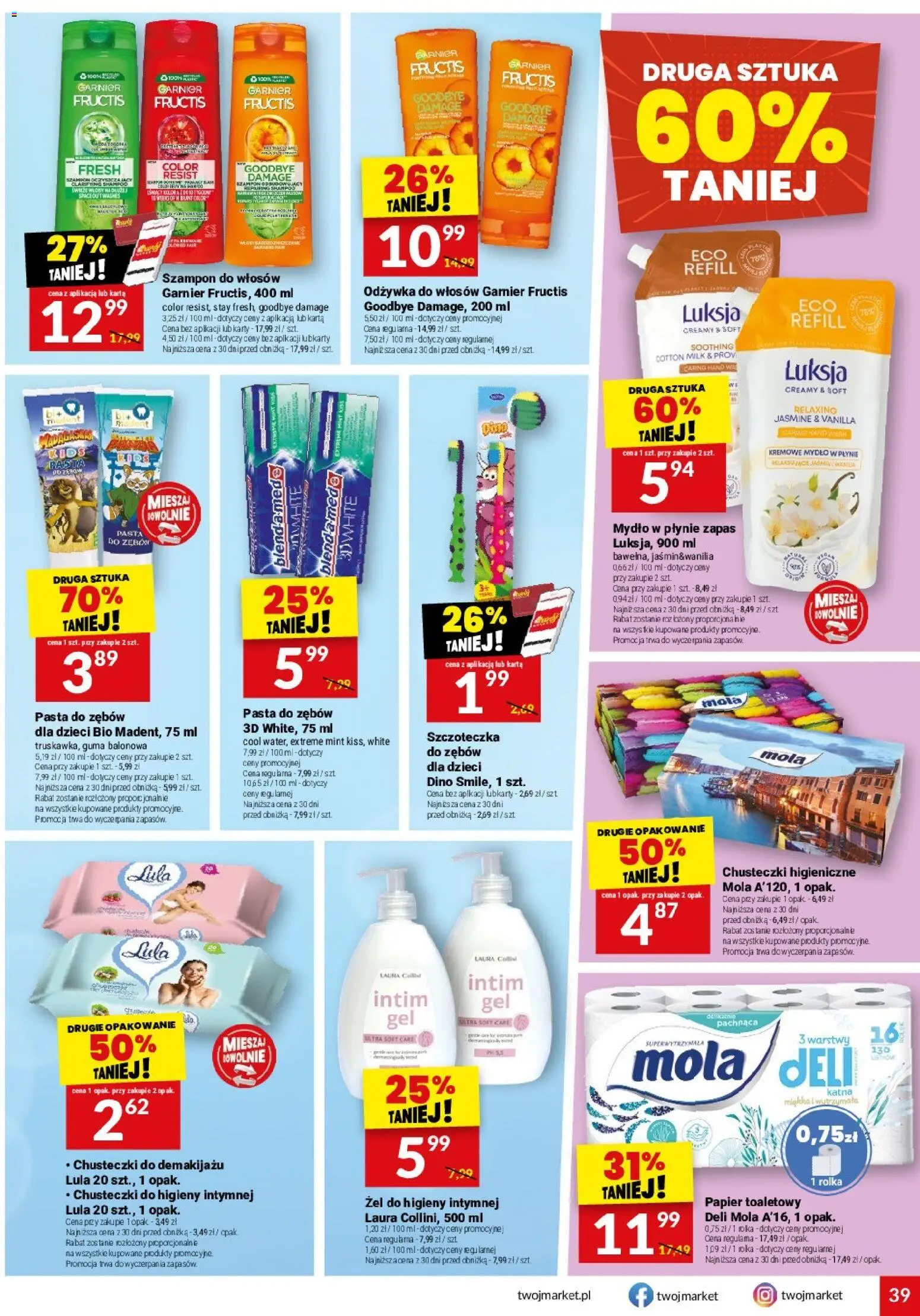 Twój Market gazetka od 27.05.2026 | Strona: 39 | Produkty: Kremowe mydło w płynie, Róż, Odżywka, Pasta do zębów