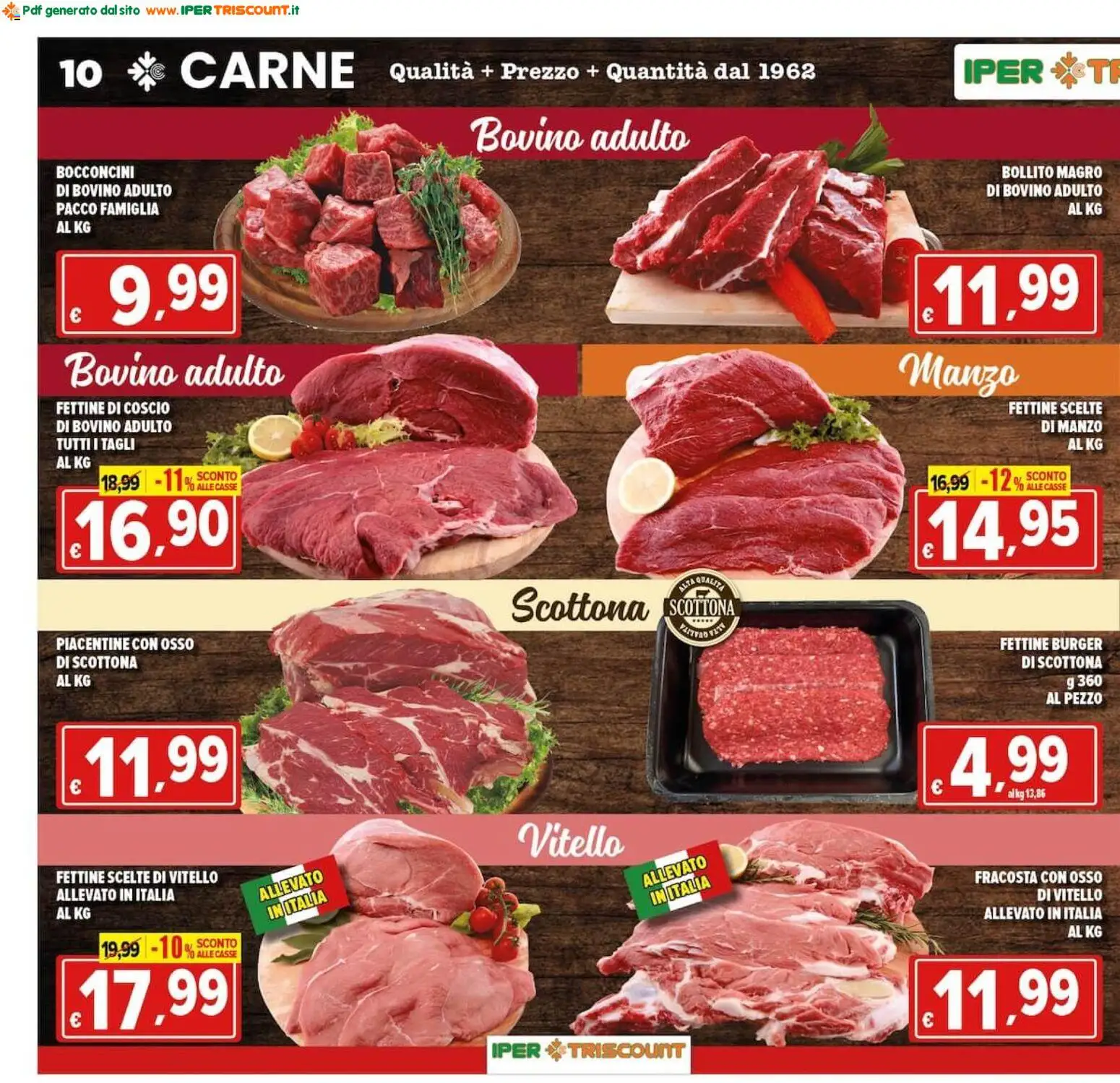 Volantino Ipertriscount del 02/10/2026 | Pagina: 10 | Prodotti: Bovino, Manzo, Vitello, Carne