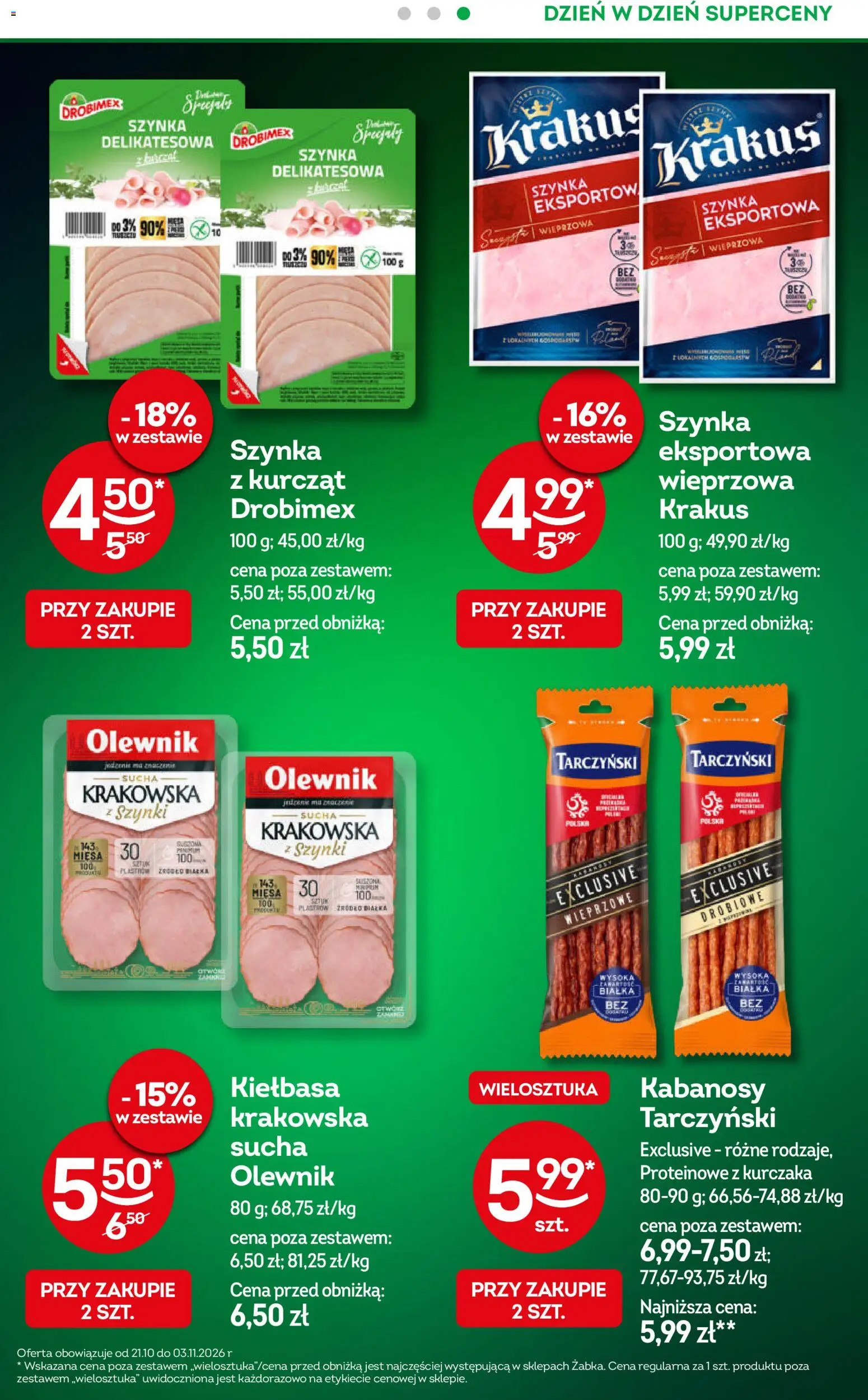 Żabka gazetka - Codzienne produkty od 21.10.2026 | Strona: 5 | Produkty: Kiełbasa, Specjały, Kabanosy, Szynka