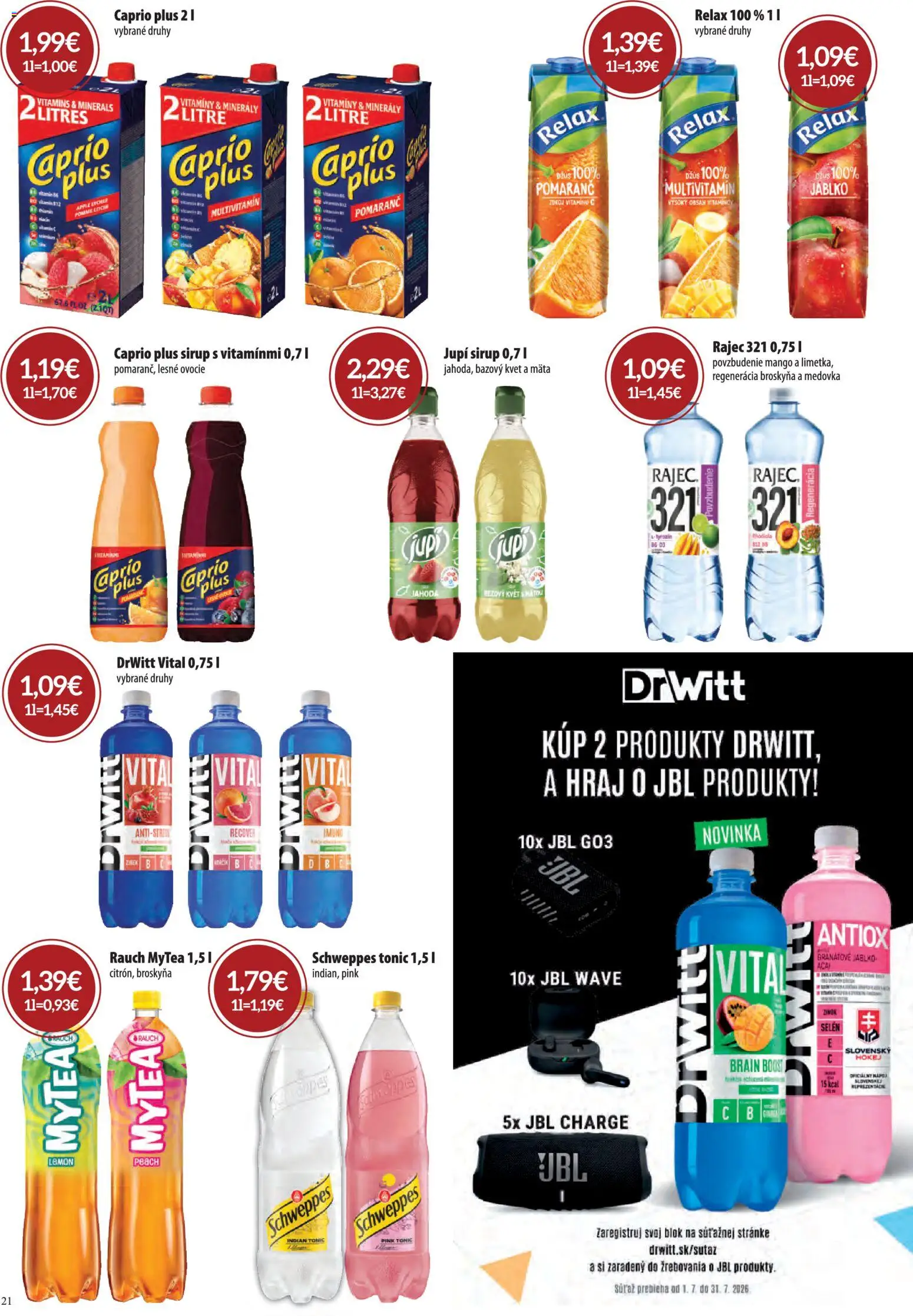 Nové CBA Verex akcie – leták je platný od 02.07.2026 | Strana: 21 | Produkty: Džús, Rajec, Apple, Ovocie