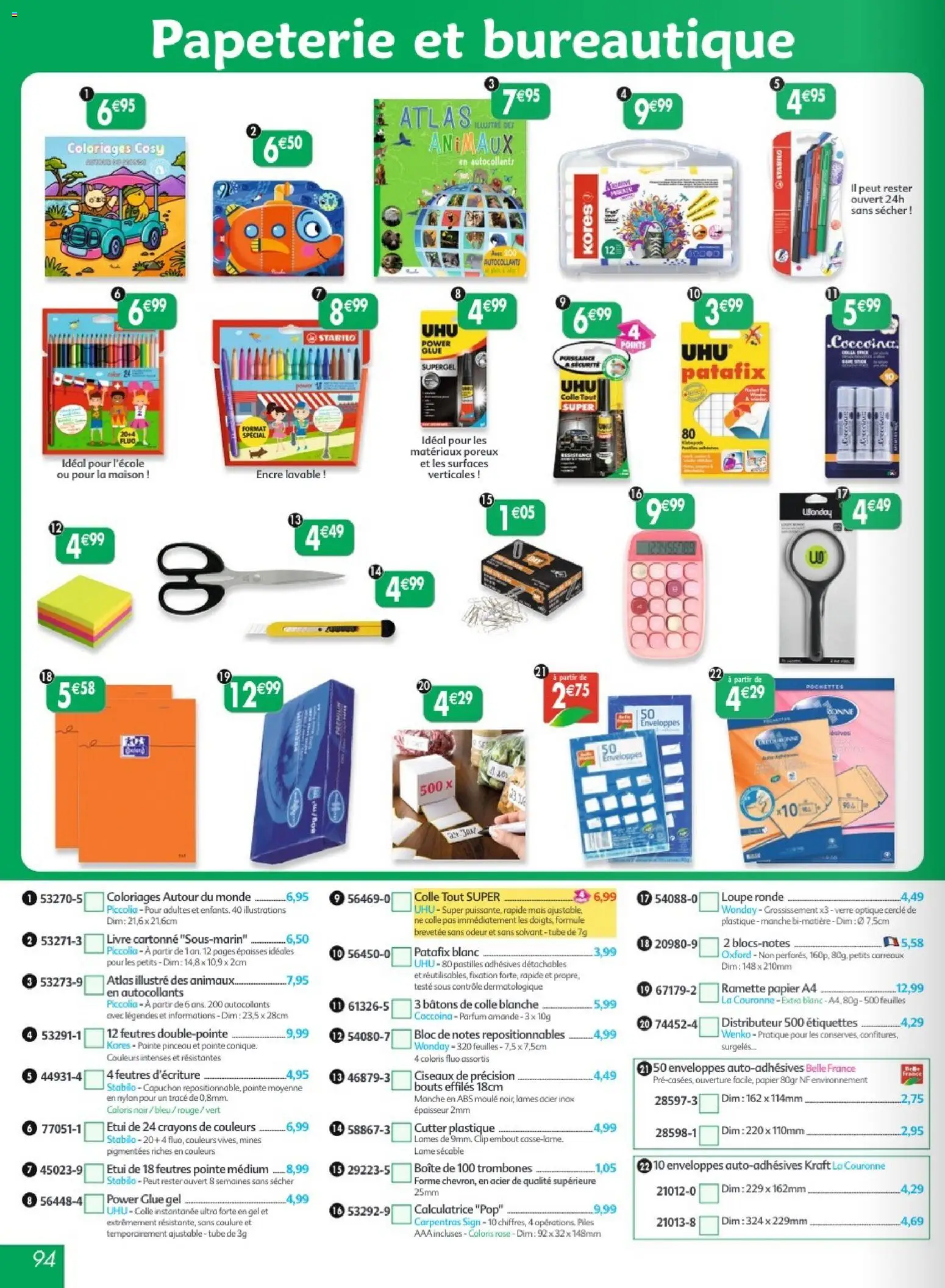 {H1} | Page: 94 | Produits: Calculatrice, Loupe, Piles, Livre