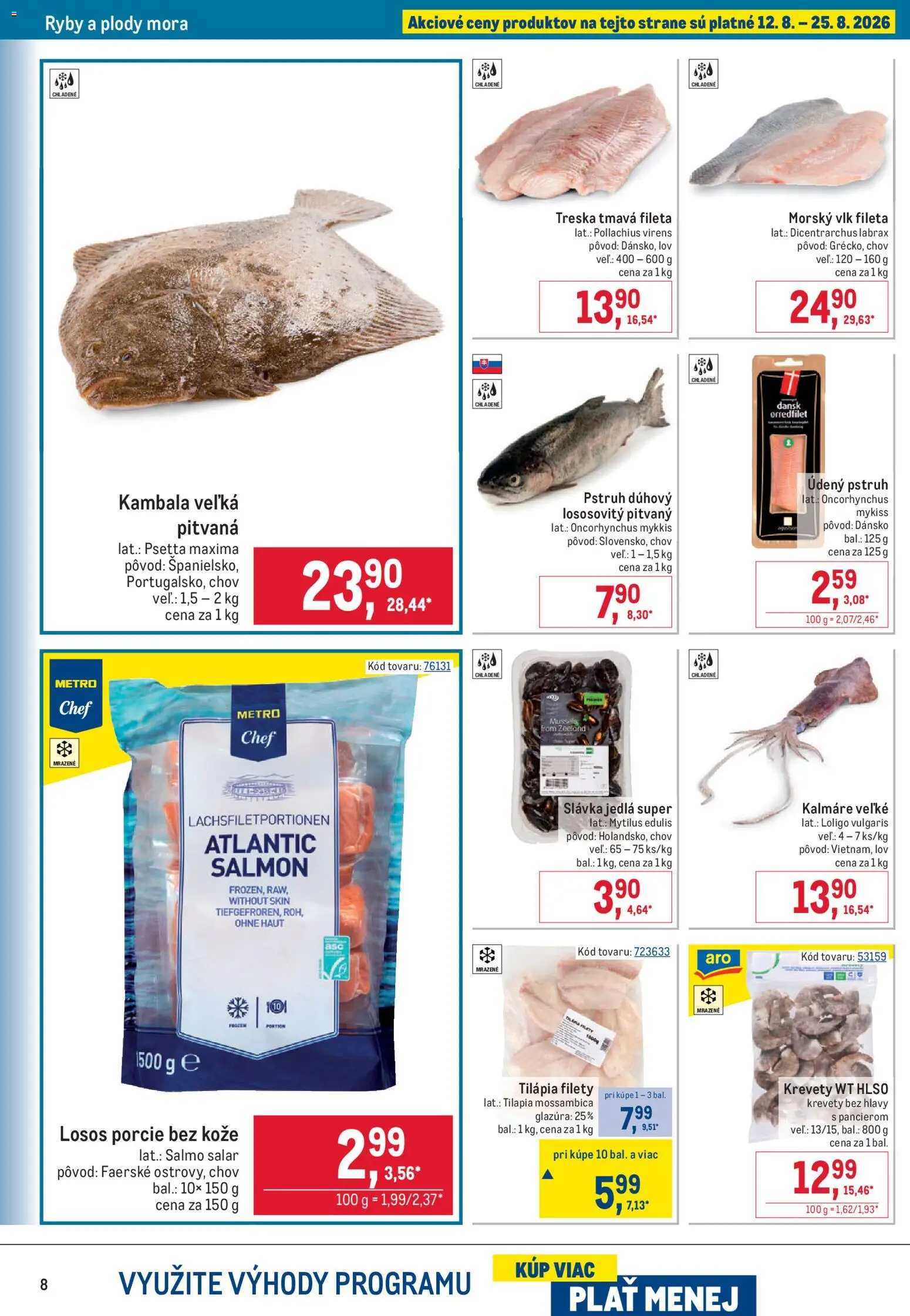 Nové Metro akcie – leták je platný od 12.08.2026 | Strana: 8 | Produkty: Krevety, Ryby, Pstruh, Treska