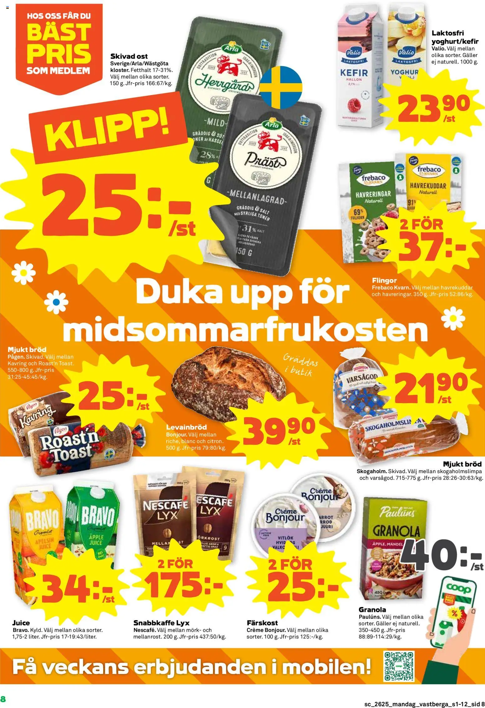 Coop Forum reklamblad aktuell från 15.06.2026 | Sida: 8 | Produkter: Kvarn, Bröd, Juice, Apelsin