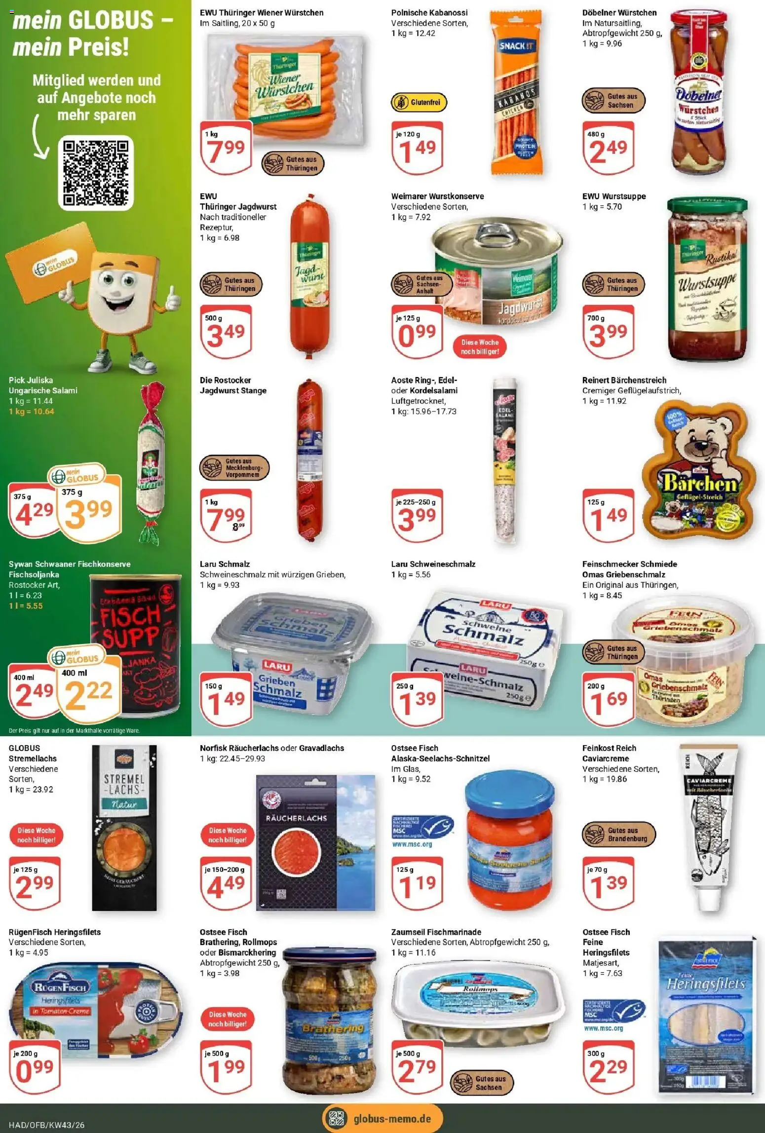 Globus Prospekt Halle (saale) (ab 19.10.2026) » Angebote online | Seite: 13 | Produkte: Wiener wurstchen, Creme, Fisch, Lachs
