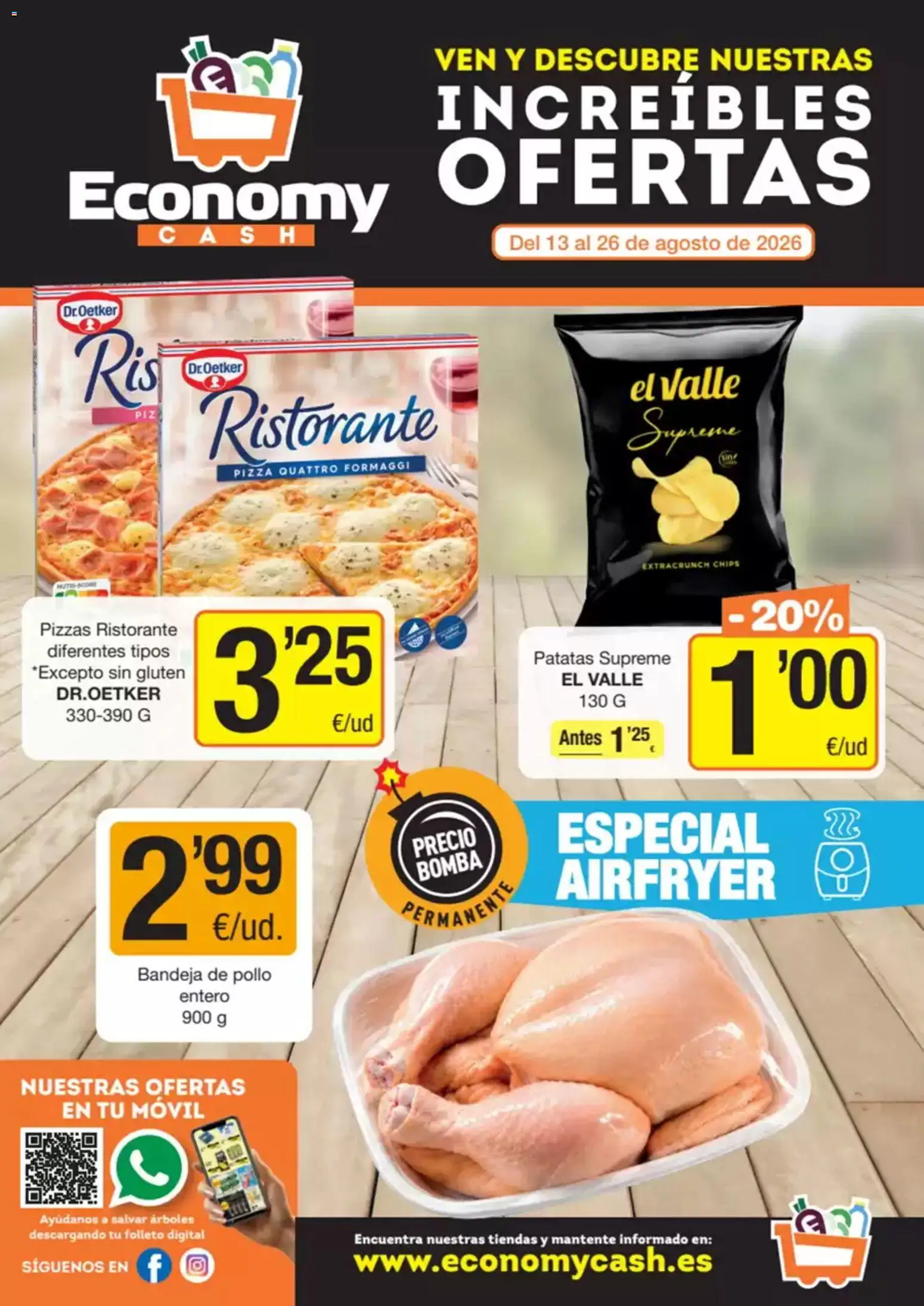 Economy Cash folleto │ válido desde el 13/08/2026 | Página: 1 | Productos: Pollo entero, Pizza, Patatas, Bandeja