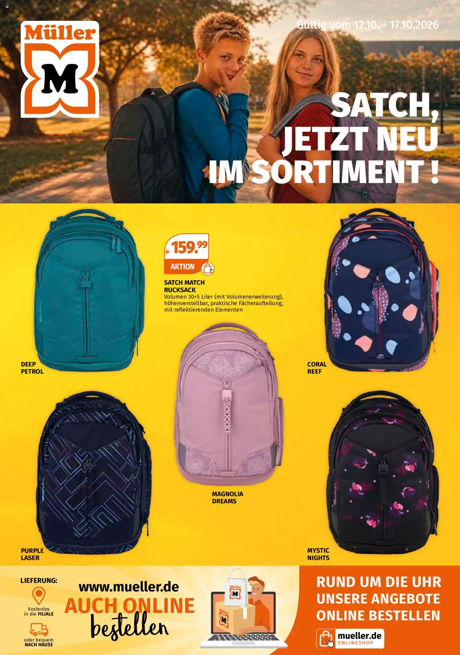 Müller Rucksack Highlights – gültig ab 21.09.2026 | Seite: 1 | Produkte: Coral, Rucksack, Uhr