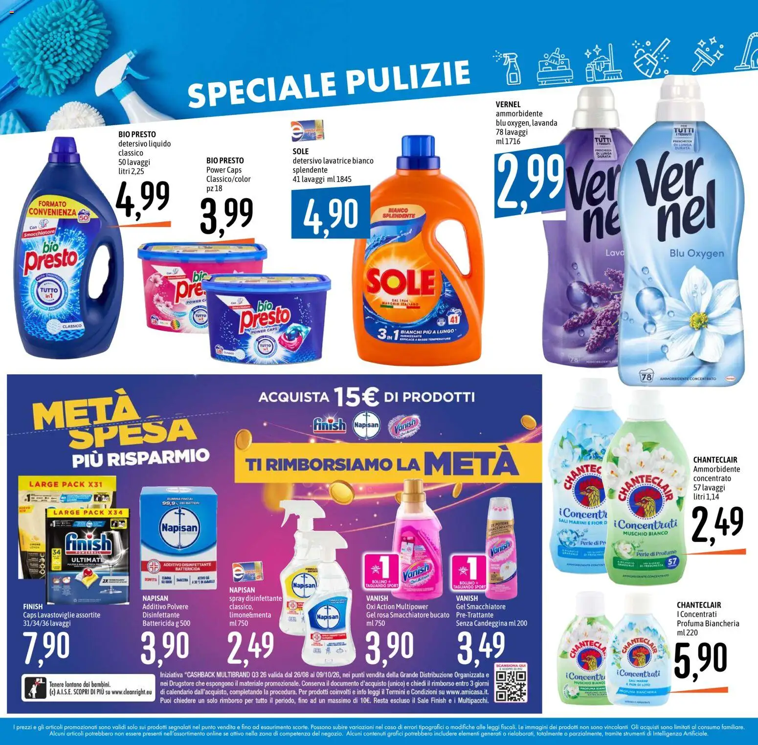 Volantino Emisfero del 10/09/2026 | Pagina: 26 | Prodotti: Spray disinfettante, Candeggina, Sale, Lavatrice