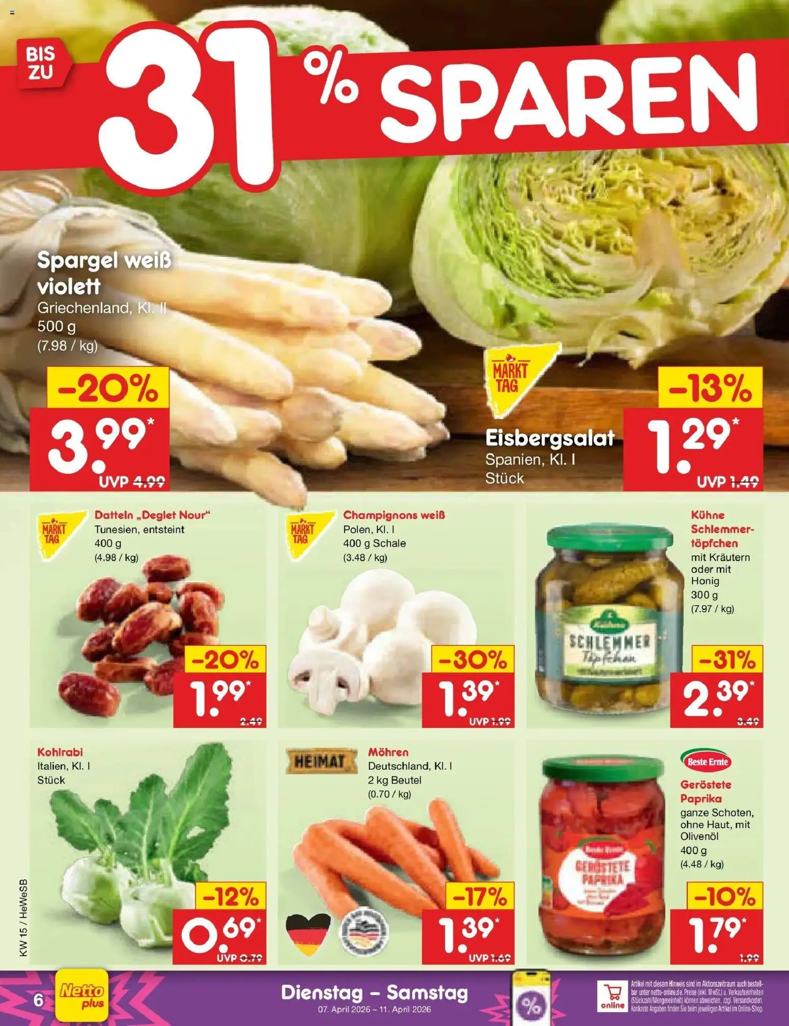 Netto Marken-Discount Prospekt Hamburg	 – gültig ab 07.04.2026 | Seite: 8 | Produkte: Kohlrabi, Eisbergsalat, Mohren, Paprika