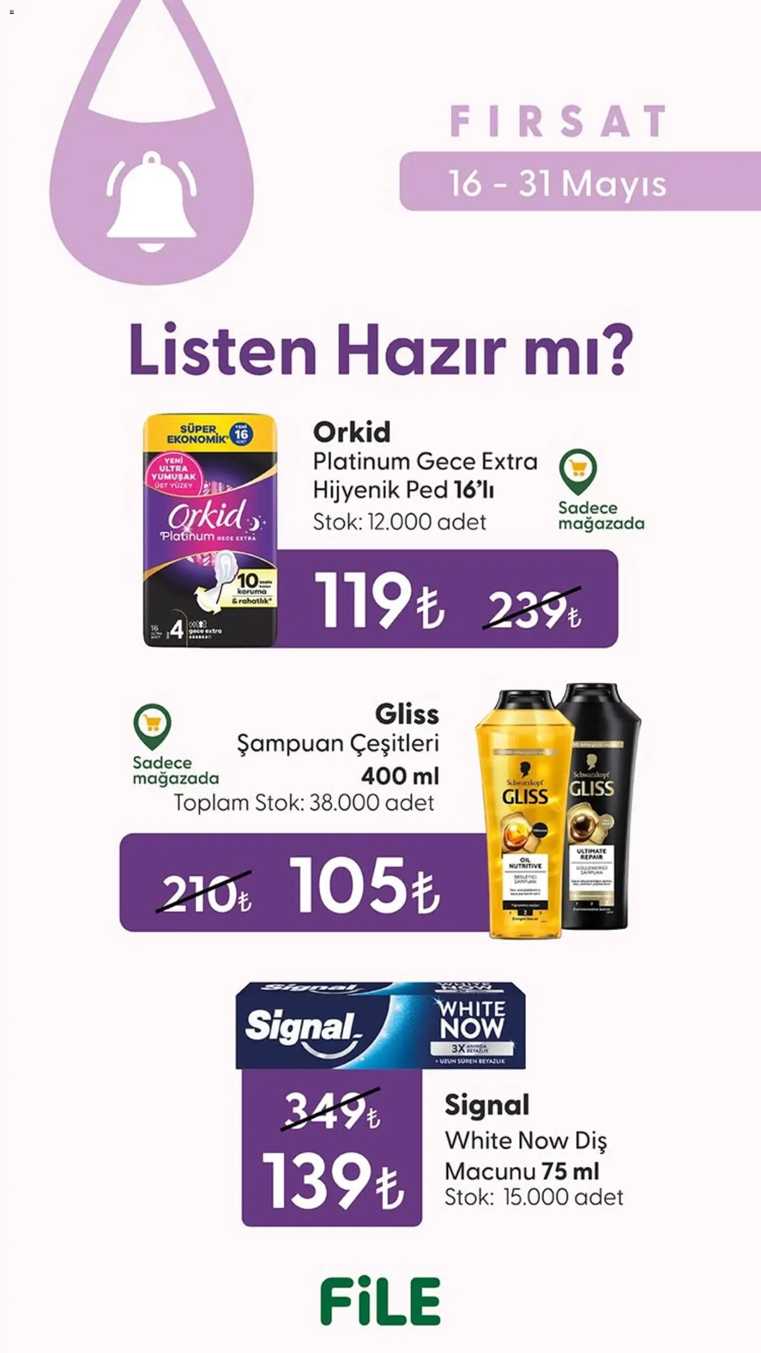 File Market Katalog - 16.05.2026 tarihinden itibaren geçerlidir | Sayfa: 2 | Ürünler: Hijyenik ped, Şampuan