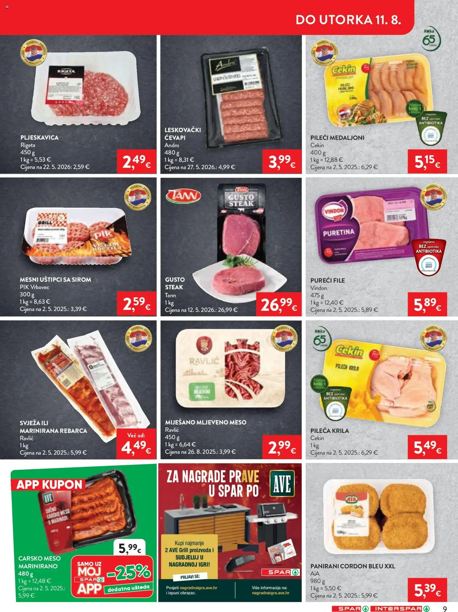Interspar katalog | vrijedi od 04.08.2026 | Stranica: 9 | Proizvodi: Puretina, Meso, Mljeveno meso, Pik Vrbovec