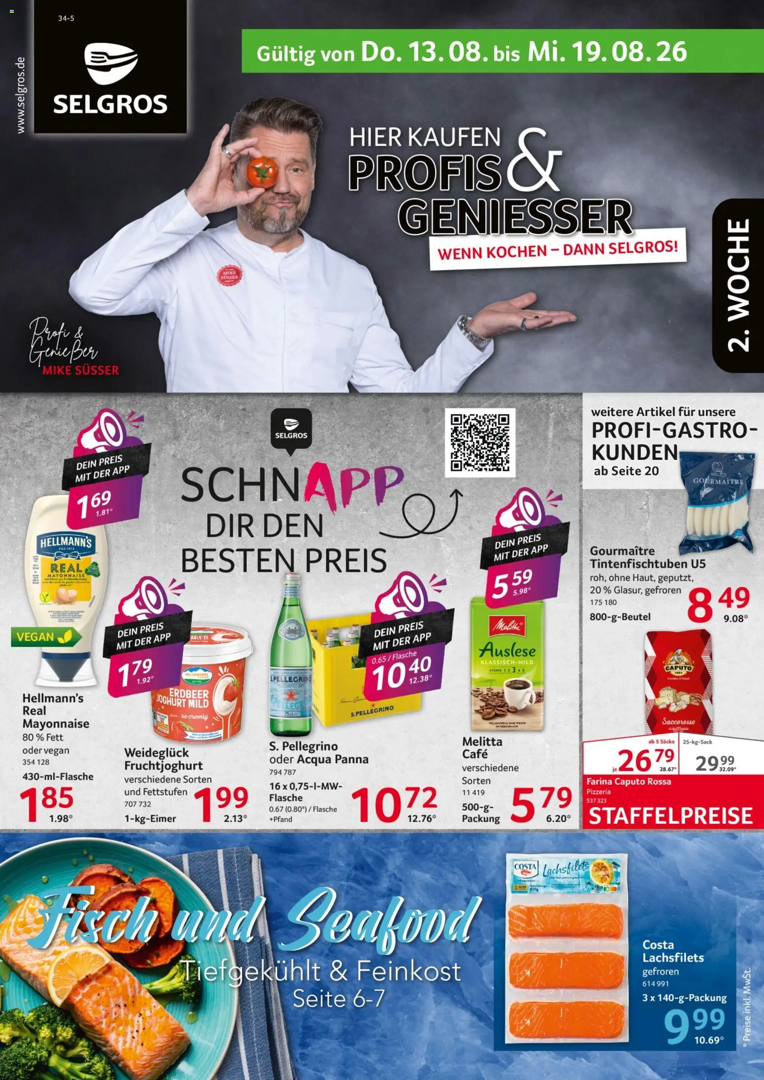 Selgros Prospekt – gültig ab 13.08.2026 | Seite: 1 | Produkte: Melitta, Joghurt, Fruchtjoghurt, Fisch