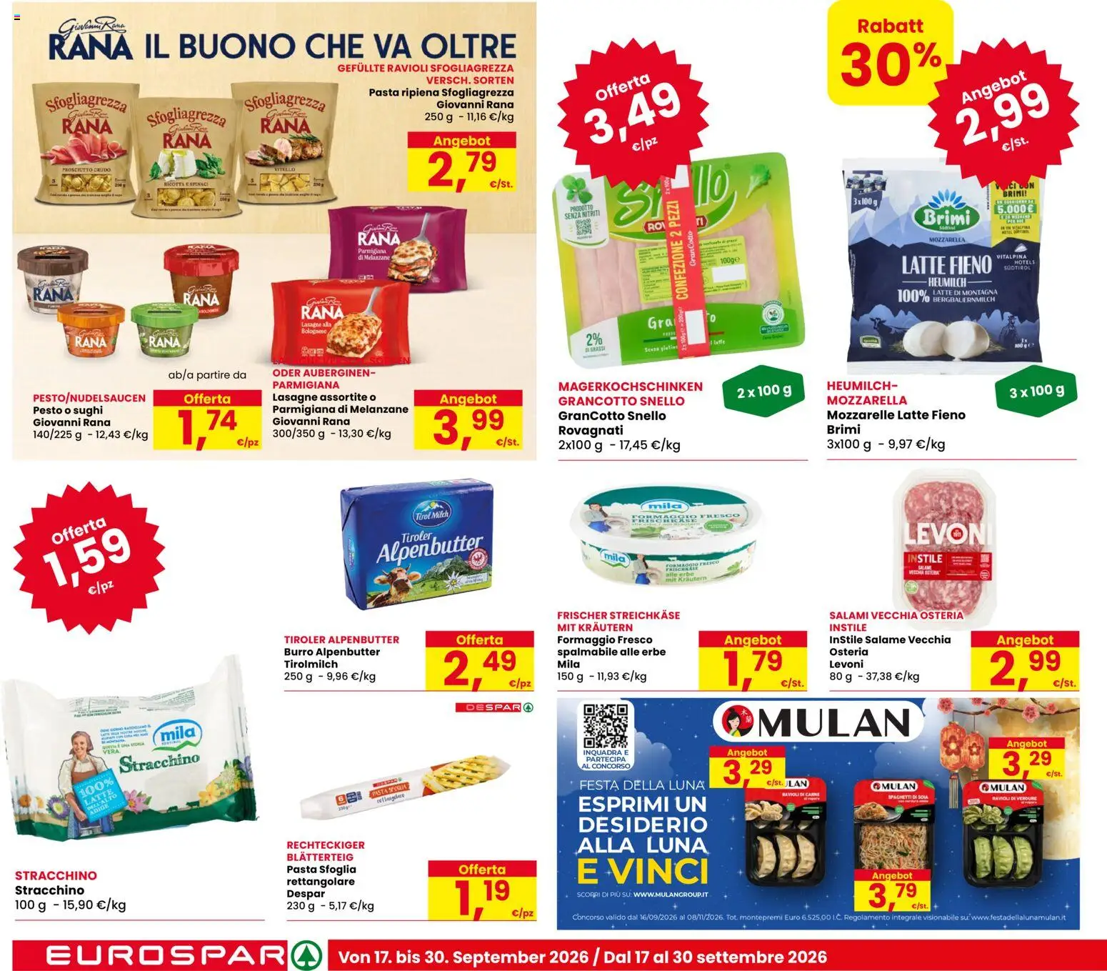 Volantino Eurospar del 17/09/2026 | Pagina: 14 | Prodotti: Latte, Formaggio, Vitello, Spaghetti