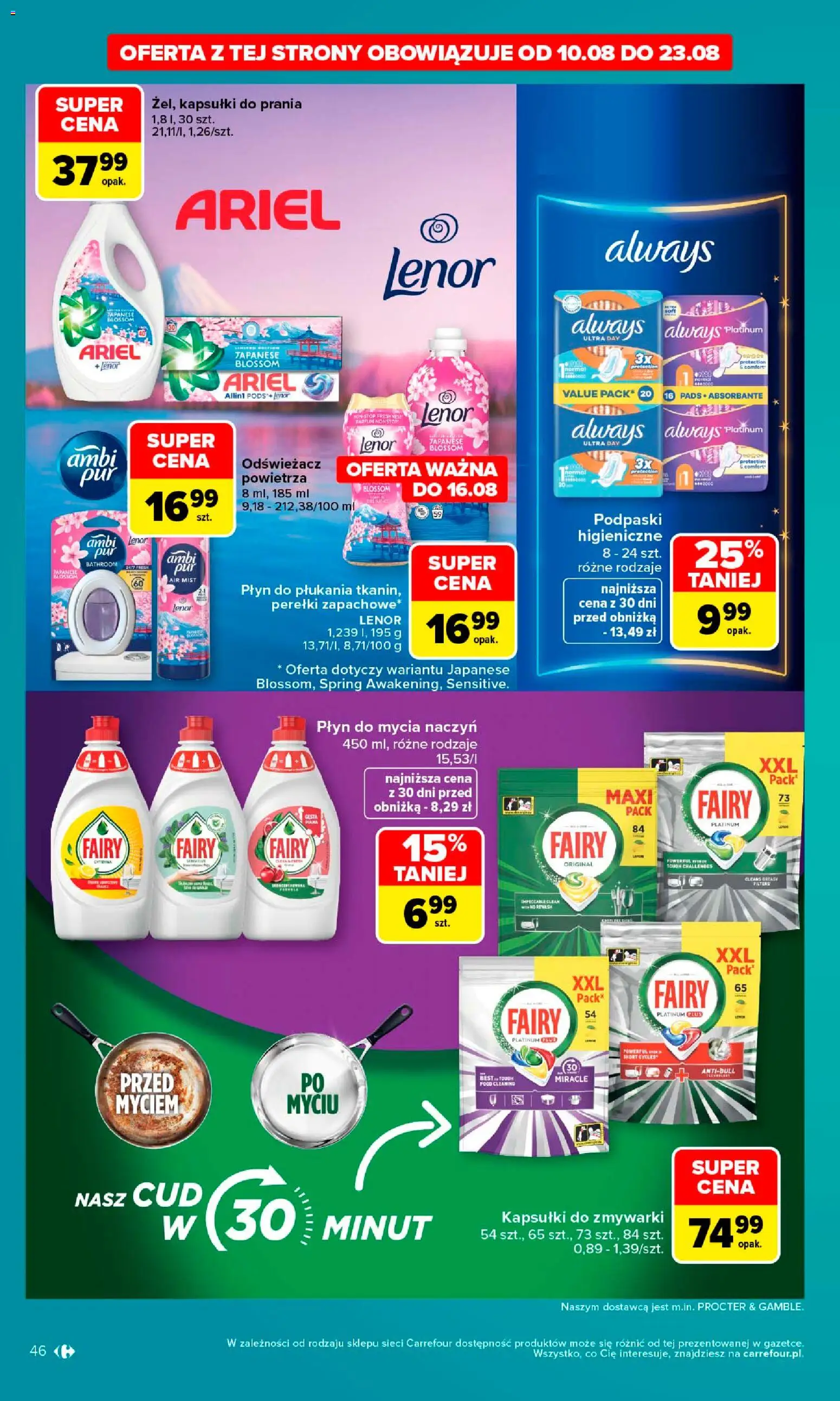 Carrefour gazetka od 10.08.2026 | Strona: 48 | Produkty: Kapsułki, Fairy platinum, Podpaski, Kapsułki do zmywarki