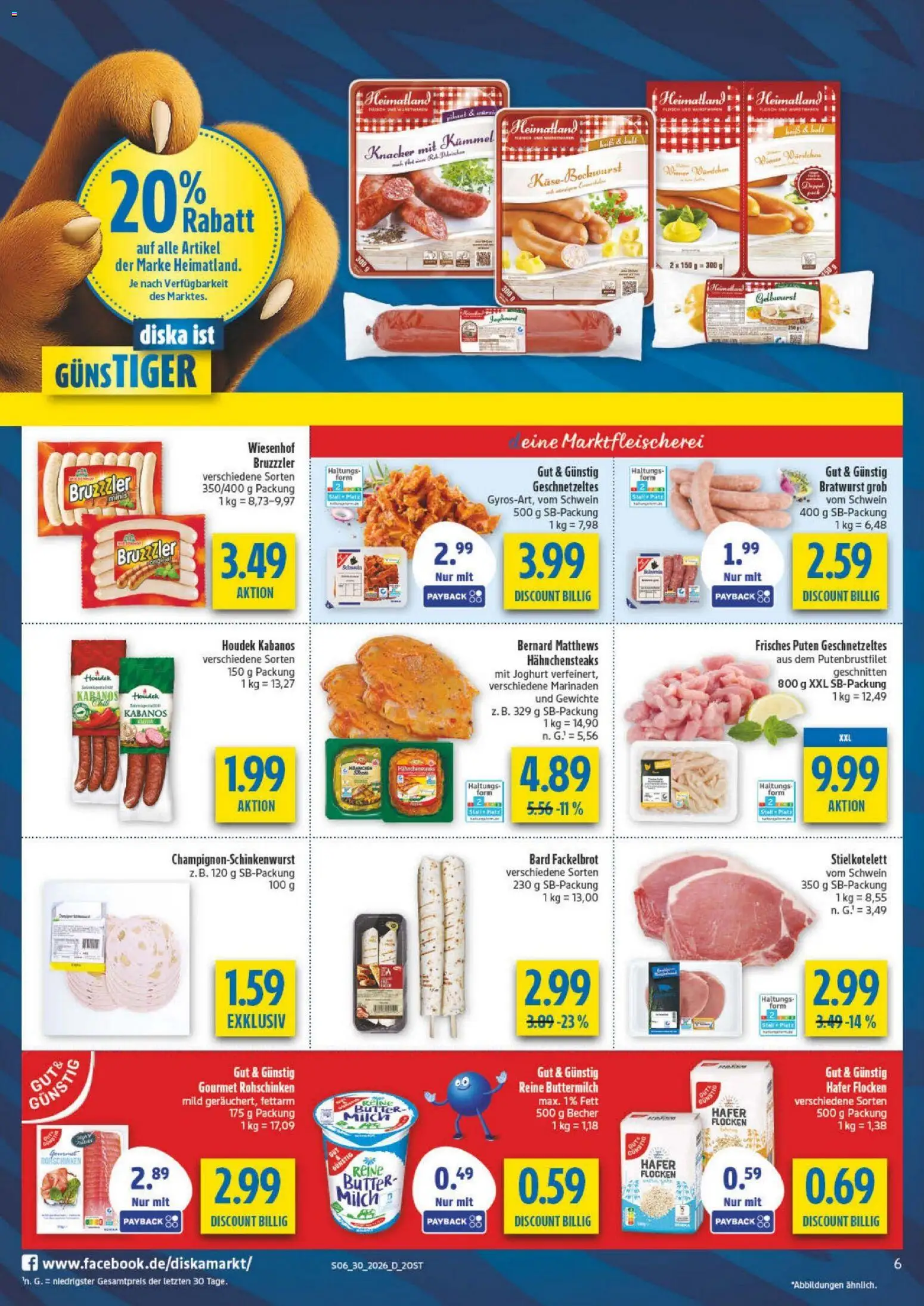 Diska Prospekt – gültig ab 20.07.2026 | Seite: 6 | Produkte: Buttermilch, Butter, Joghurt, Bratwurst