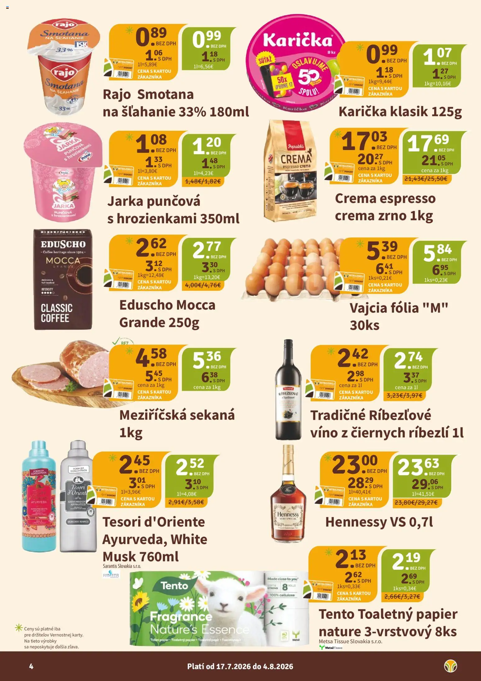 Nové Nitrazdroj akcie – leták je platný od 17.07.2026 | Strana: 4 | Produkty: Víno, Smotana, Ríbezľové víno, Iphone