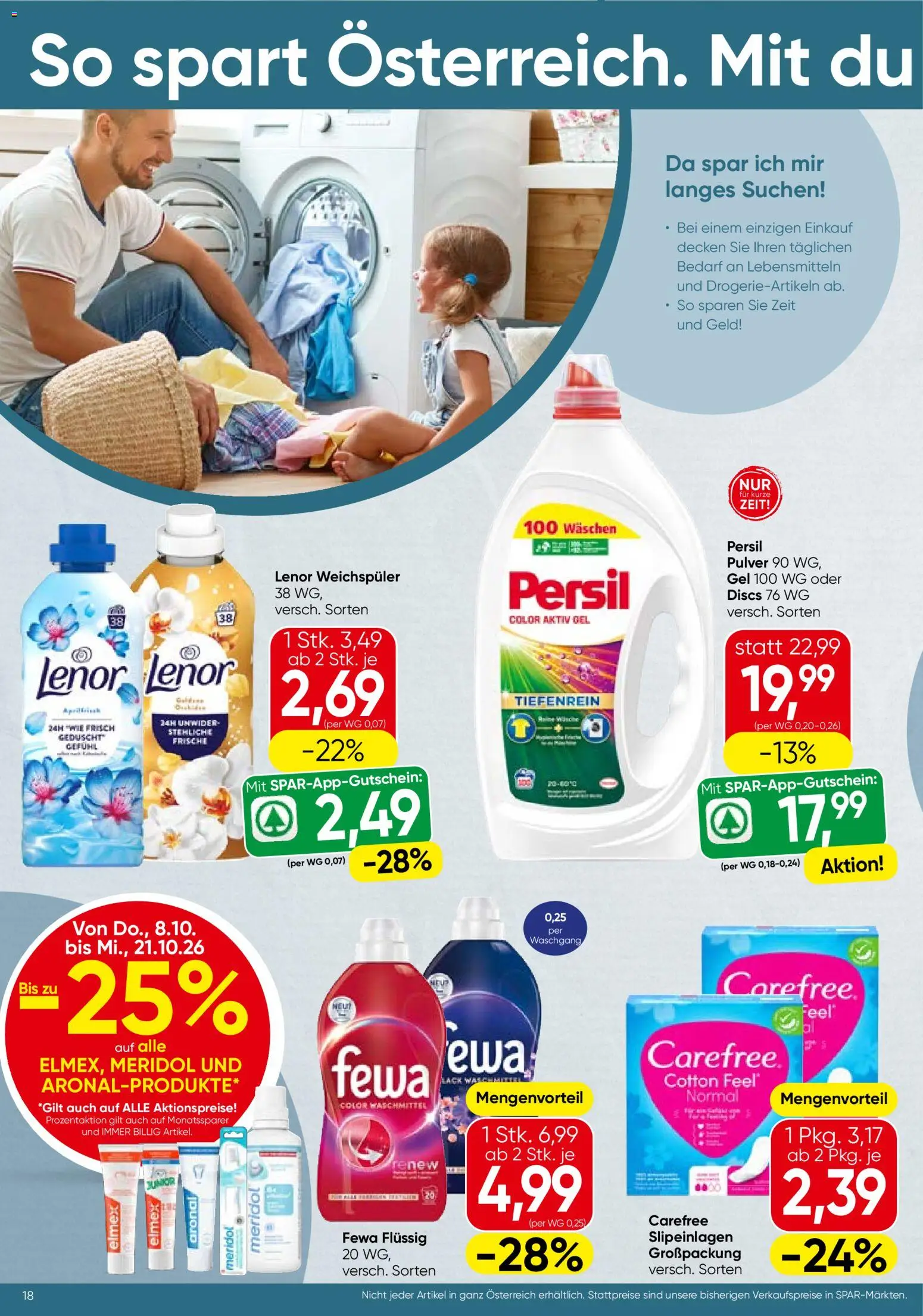 Spar Flugblatt gültig ab 08.10.2026 | Seite: 18 | Produkte: Weichspüler, Waschmittel