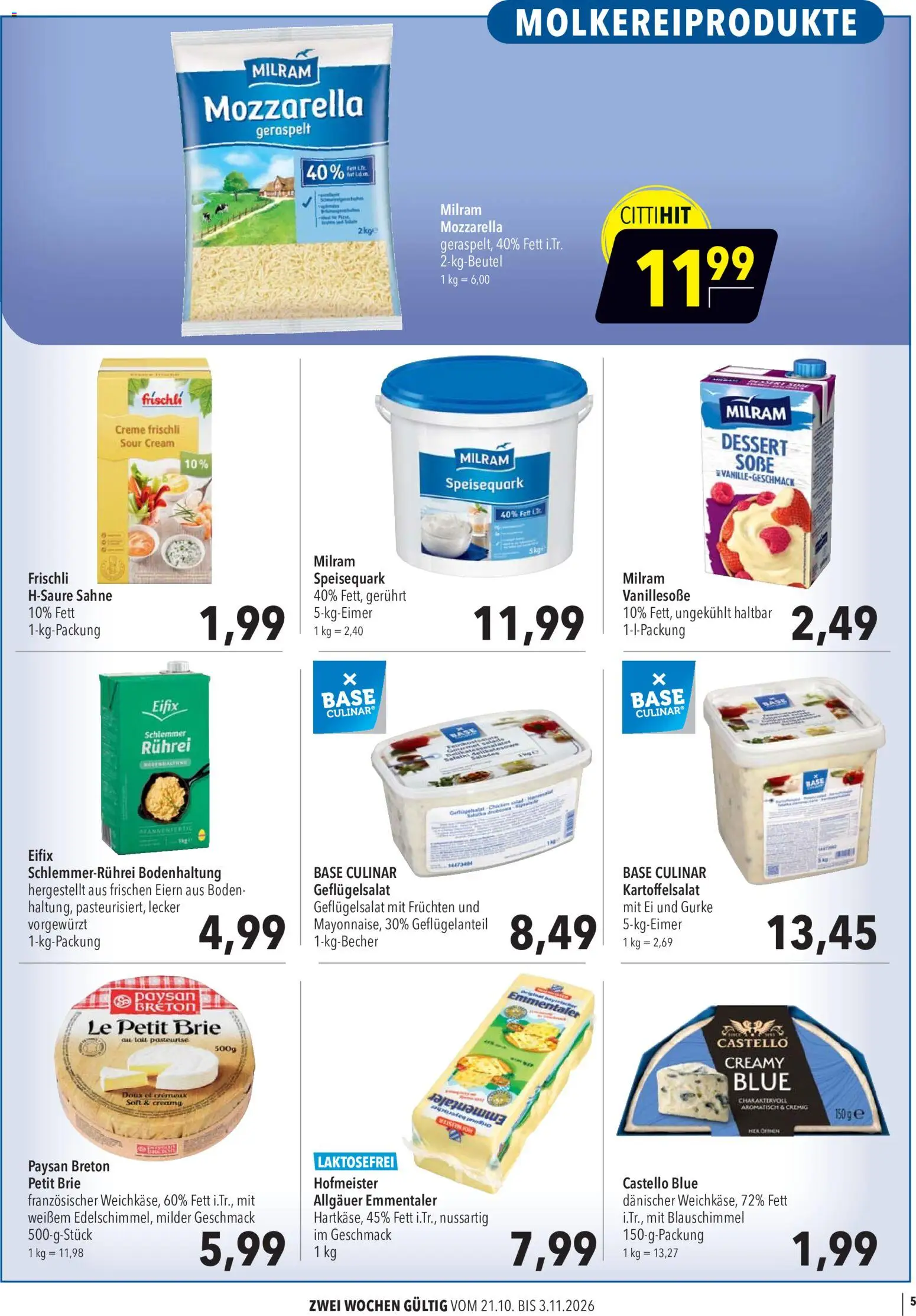 CITTI Markt Aktuelle Angebote für Profis – gültig ab 21.10.2026 | Seite: 5 | Produkte: Mozzarella, Creme, Sahne, Speisequark