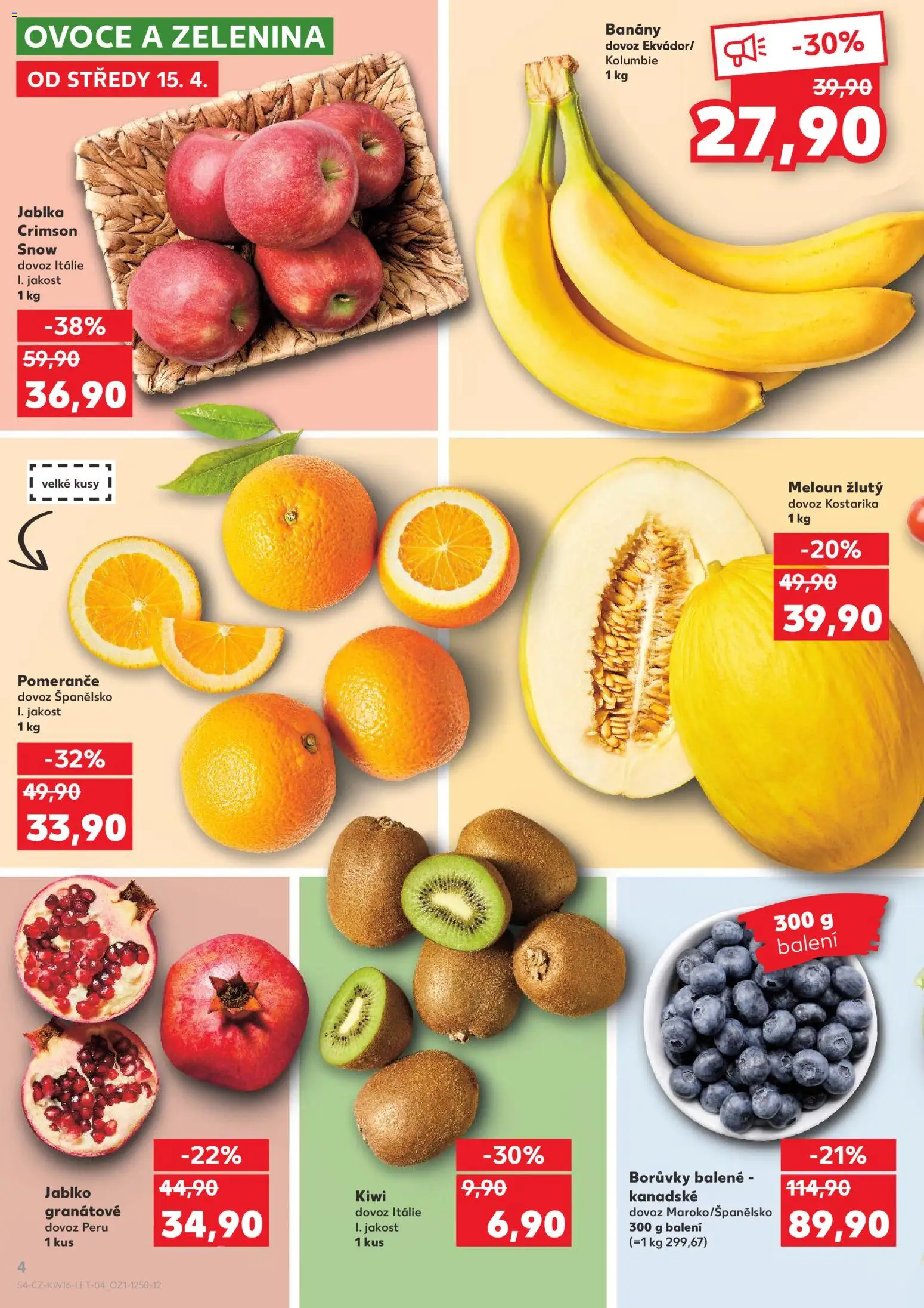 Kaufland leták - Brno od 15.04.2026 | Strana: 4 | Produkty: Ovoce a zelenina, Meloun, Jablka, Borůvky