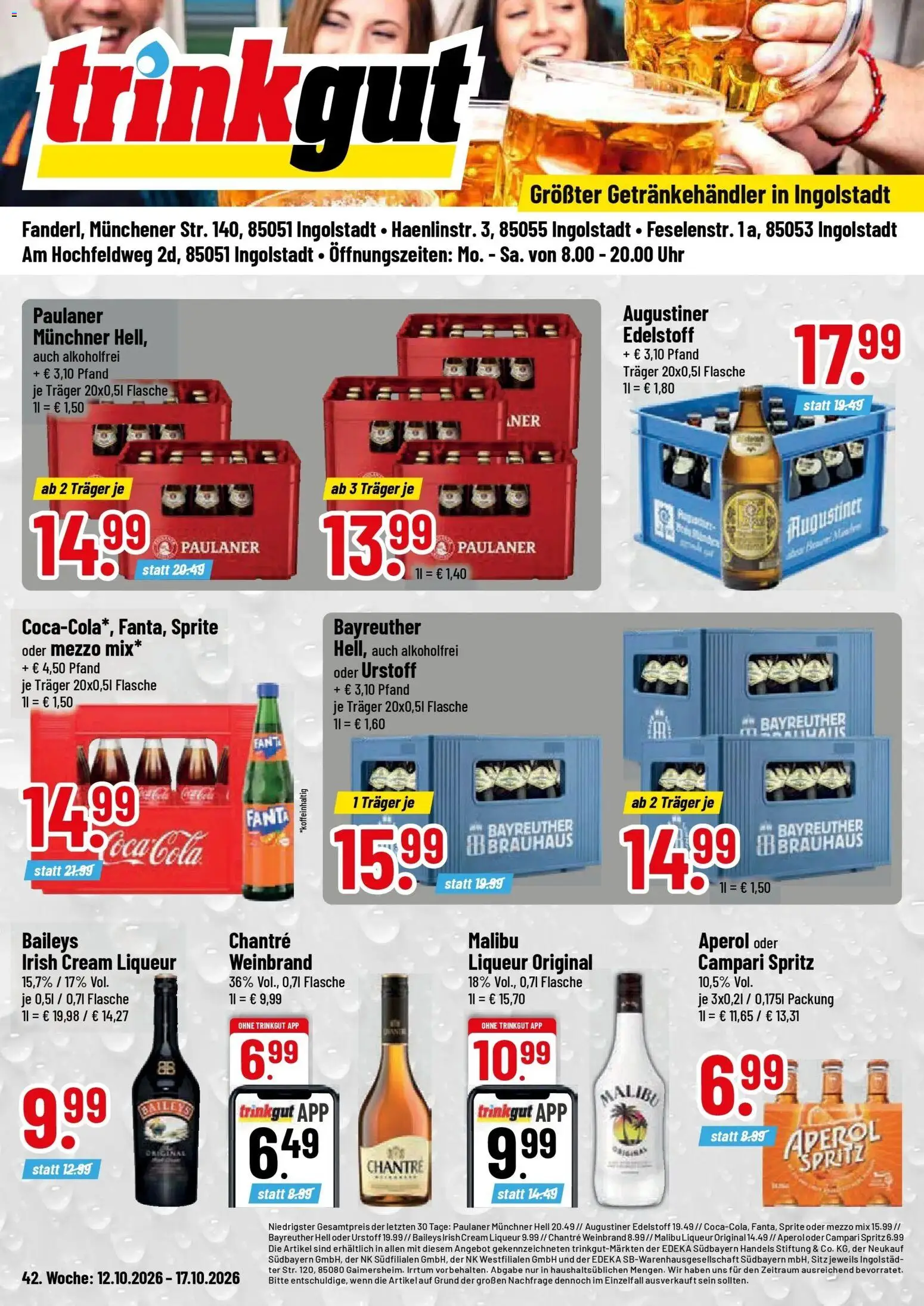 Trinkgut Prospekt Ingolstadt (ab 12.10.2026) » Angebote online | Seite: 1 | Produkte: Coca cola, Campari, Chantré, Paulaner