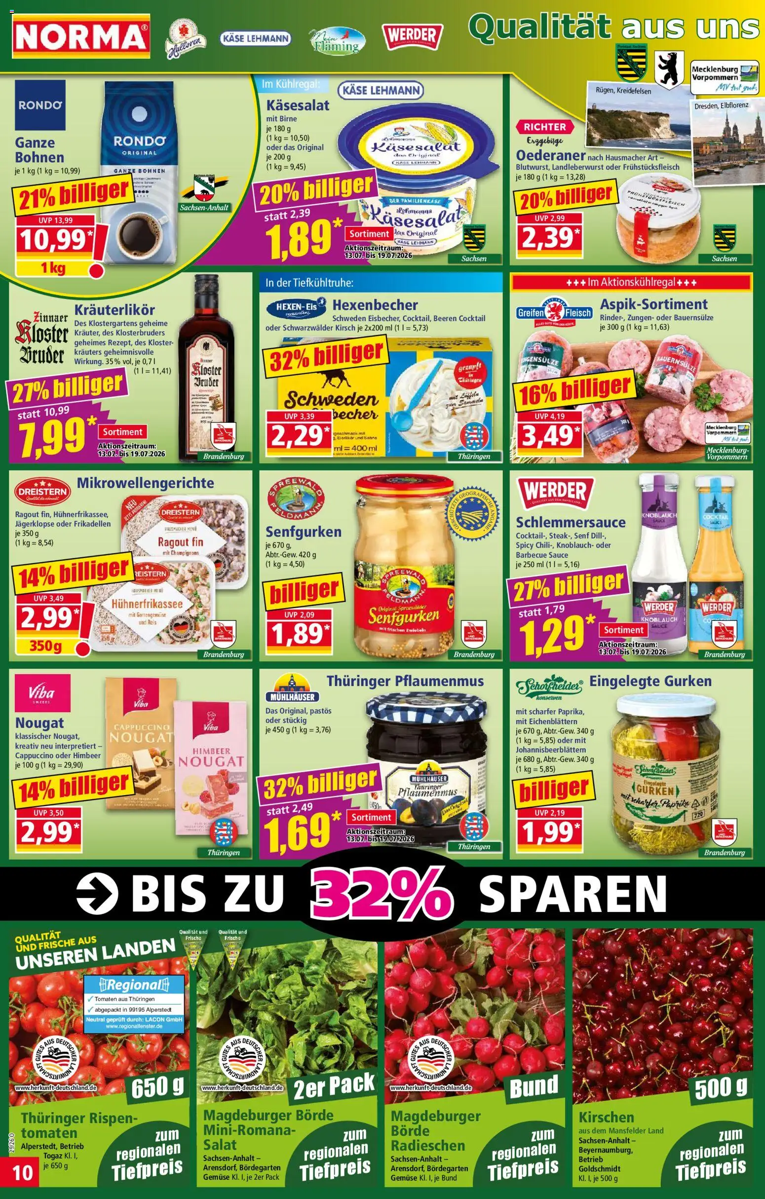 Norma Prospekt – gültig ab 13.07.2026 | Seite: 10 | Produkte: Gemüse, Sahne, Fleisch, Gurken
