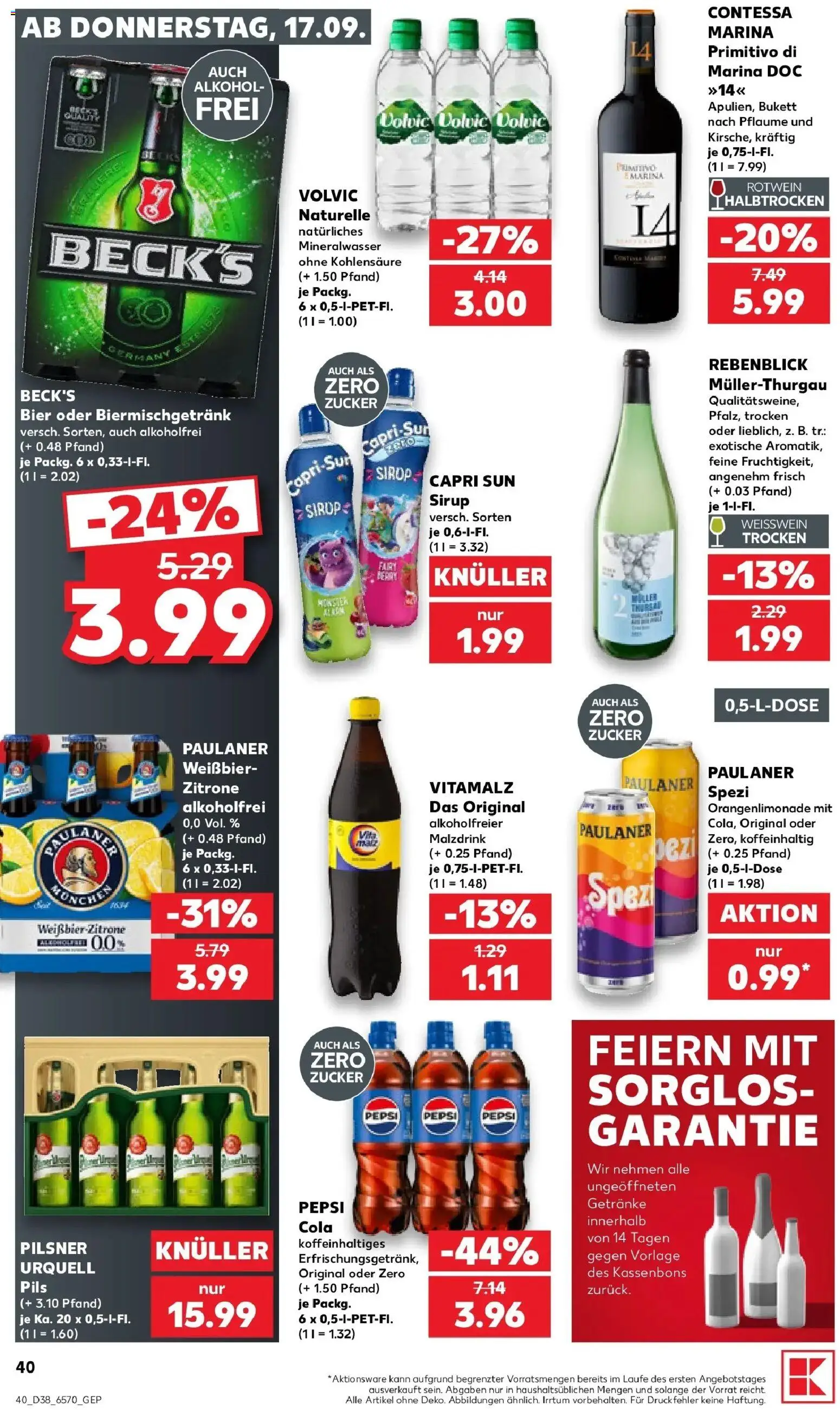 Prospekt Kaufland ab 14.09.2026 » Angebote Online zum Blättern | Seite: 52 | Produkte: Capri sun, Mineralwasser, Pepsi, Paulaner