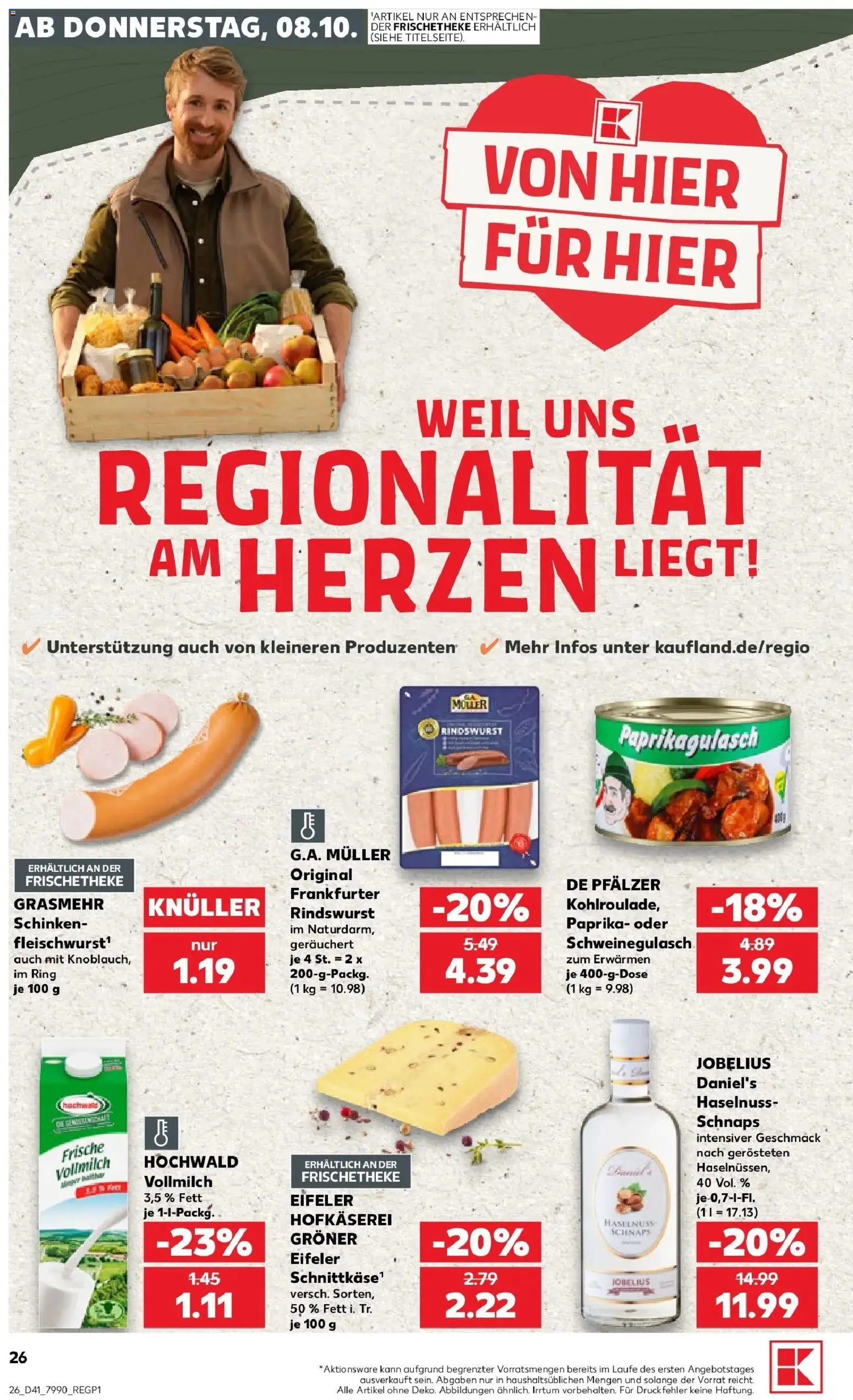 Prospekt Kaufland ab 08.10.2026 » Angebote Online zum Blättern | Seite: 26 | Produkte: Schweinegulasch, Schnaps, Paprika, Schinken