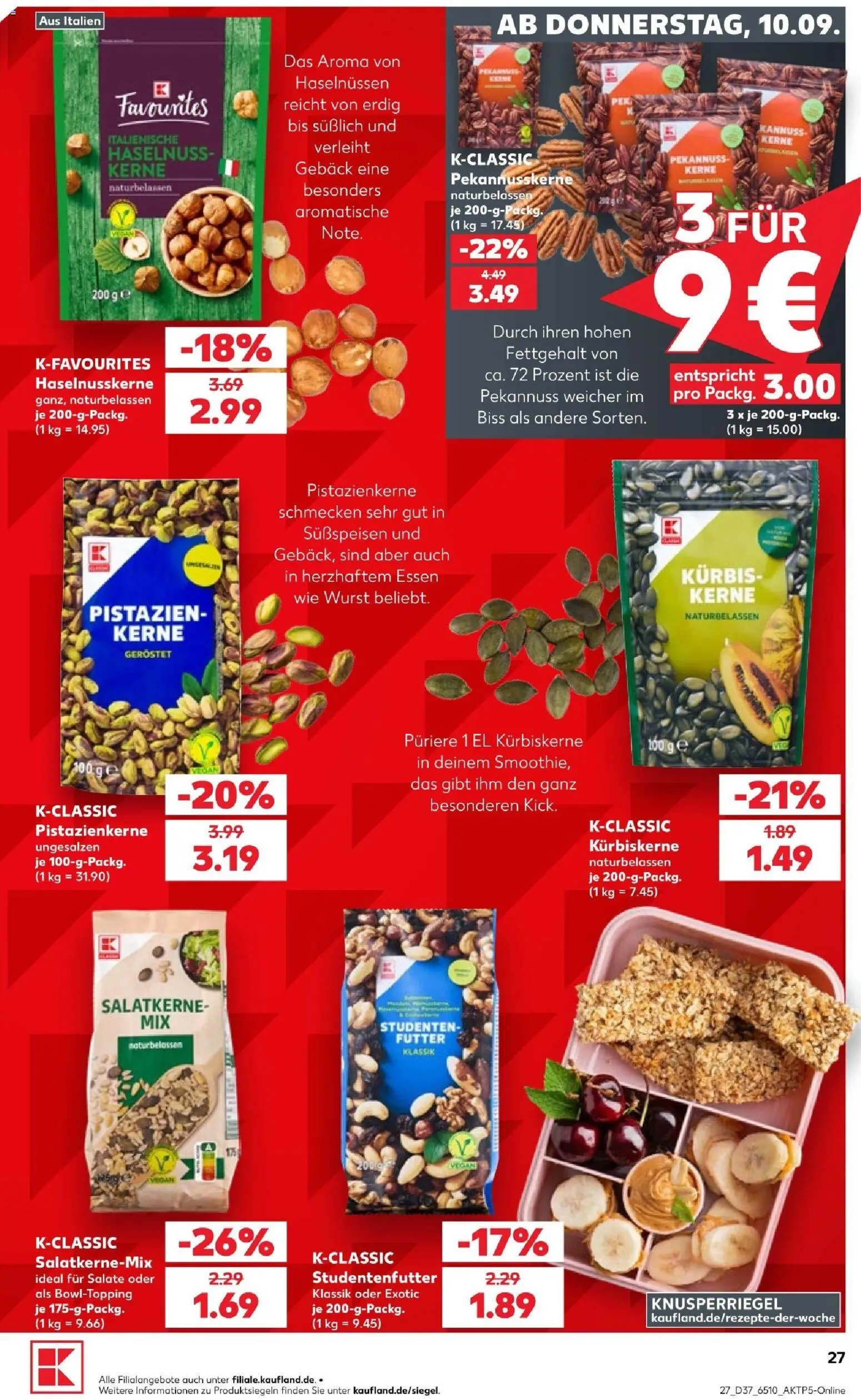Kaufland Prospekt Köln – gültig ab 10.09.2026 | Seite: 27 | Produkte: Pistazien, Wurst, Kürbis