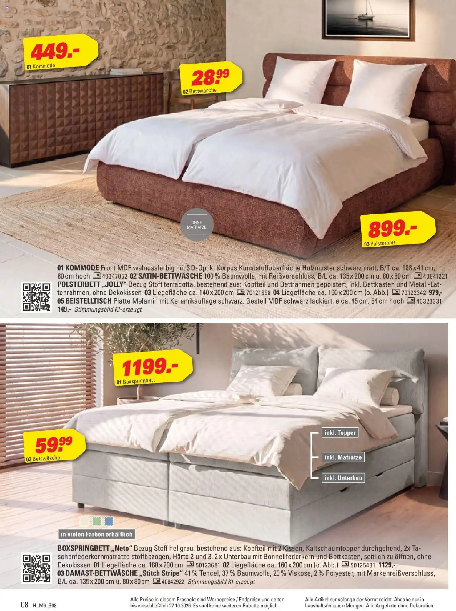 Höffner Prospekt Münster – gültig ab 14.10.2026 | Seite: 8 | Produkte: Kommode, Boxspringbett, Topper, Bettwäsche