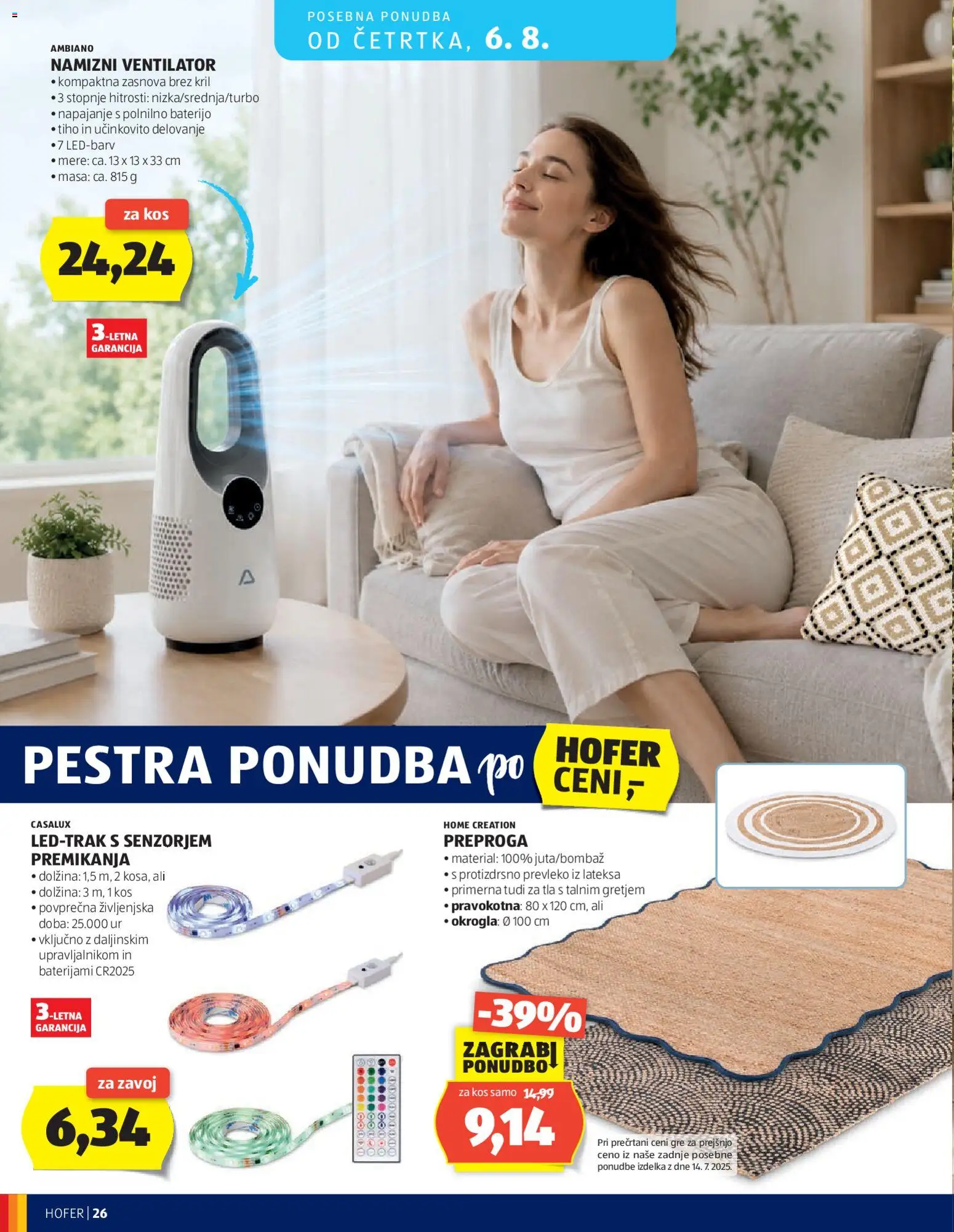 Novi Hofer katalog ponudbe – veljaven od 29.07.2026 | Stran: 26 | Izdelki: Namizni ventilator, Ventilator, Kos, Preproga