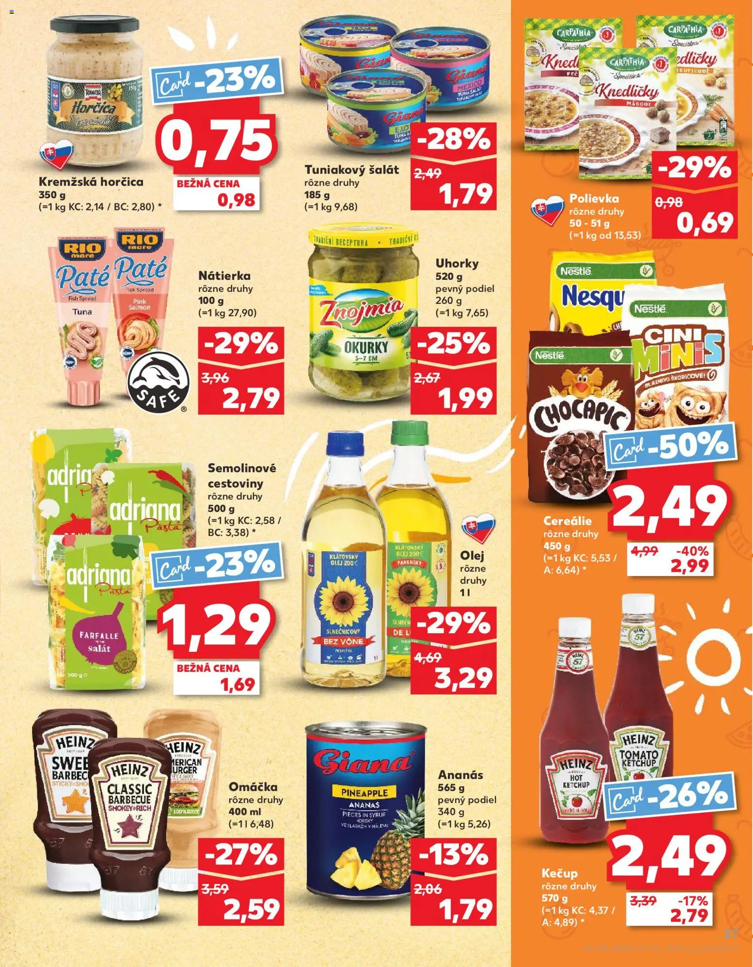 Nové Kaufland akcie – leták je platný od 11.06.2026 | Strana: 27 | Produkty: Olej, Cestoviny, Rio Mare, Ananás