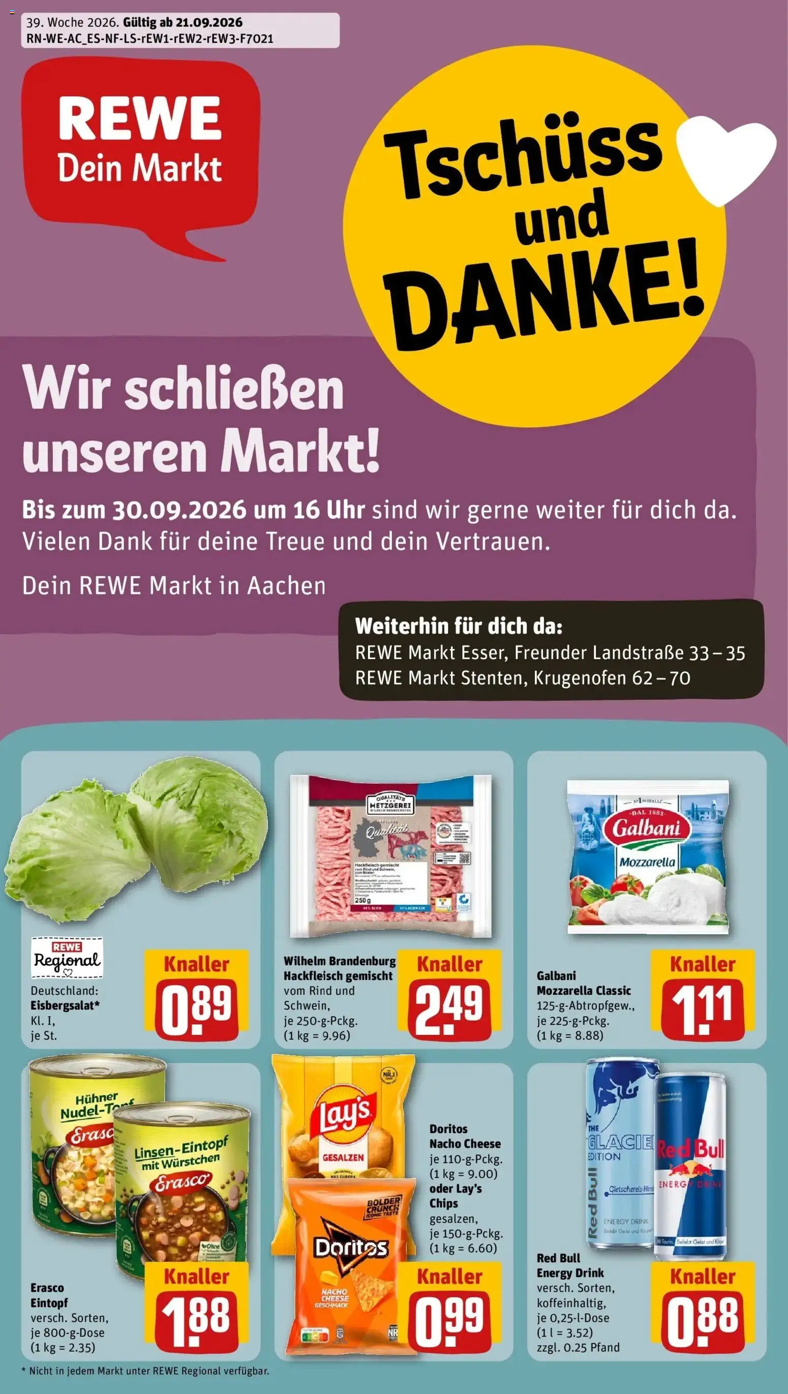 REWE Prospekt ab 21.09.2026 zum Blättern » Angebote | Seite: 1 | Produkte: Red bull, Energy, Chips, Uhr
