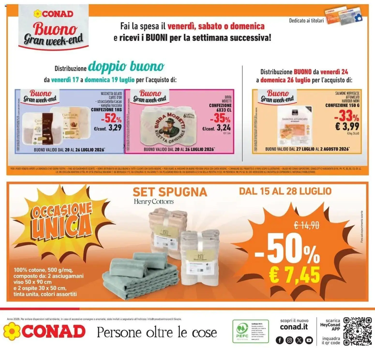 Volantino Conad del 14/07/2026 | Pagina: 42 | Prodotti: Birra, Salmone, Gelato, Asciugamani