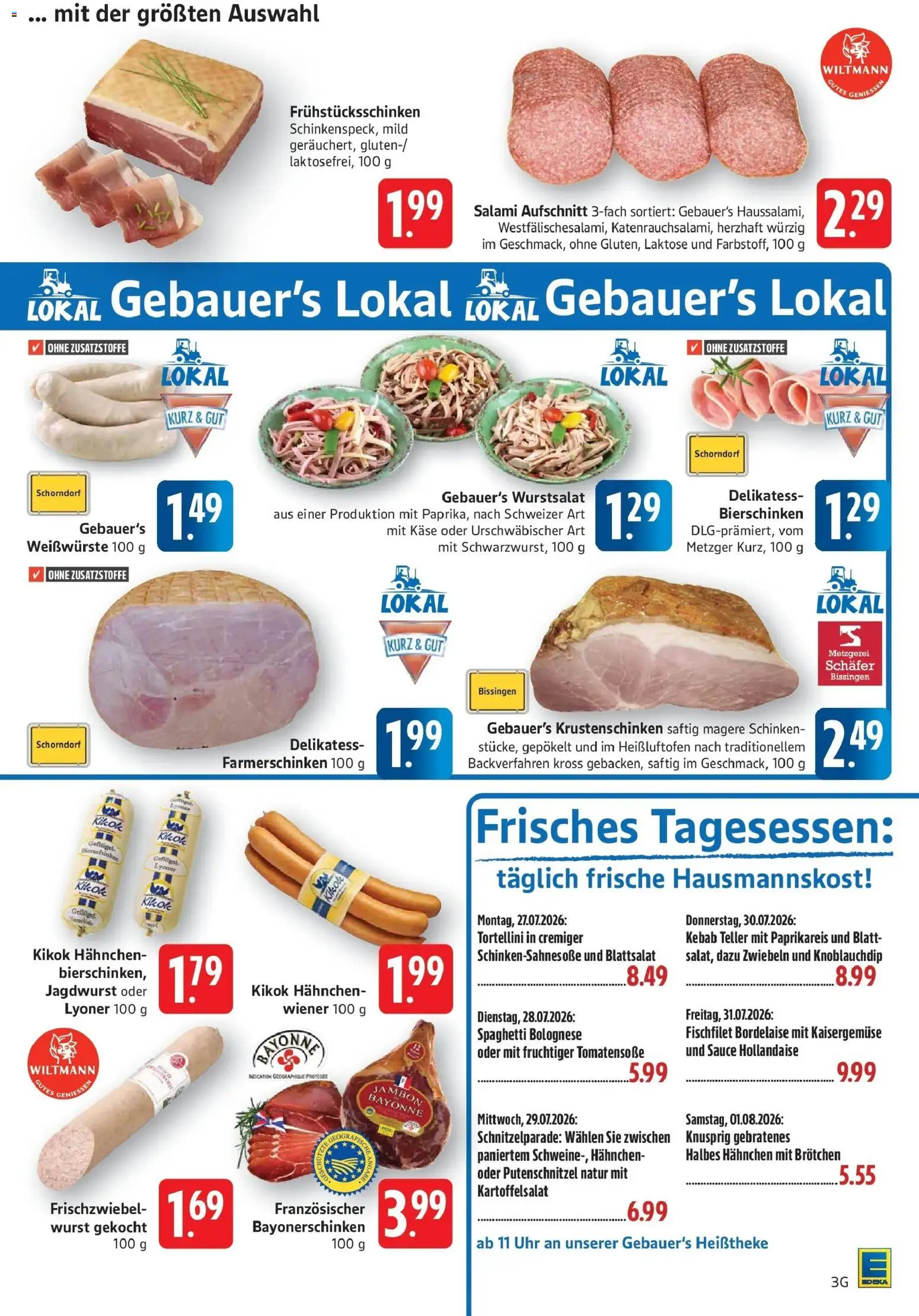 Edeka Prospekt Geislingen – gültig ab 27.07.2026 | Seite: 3 | Produkte: Käse, Putenschnitzel, Wurst, Salami