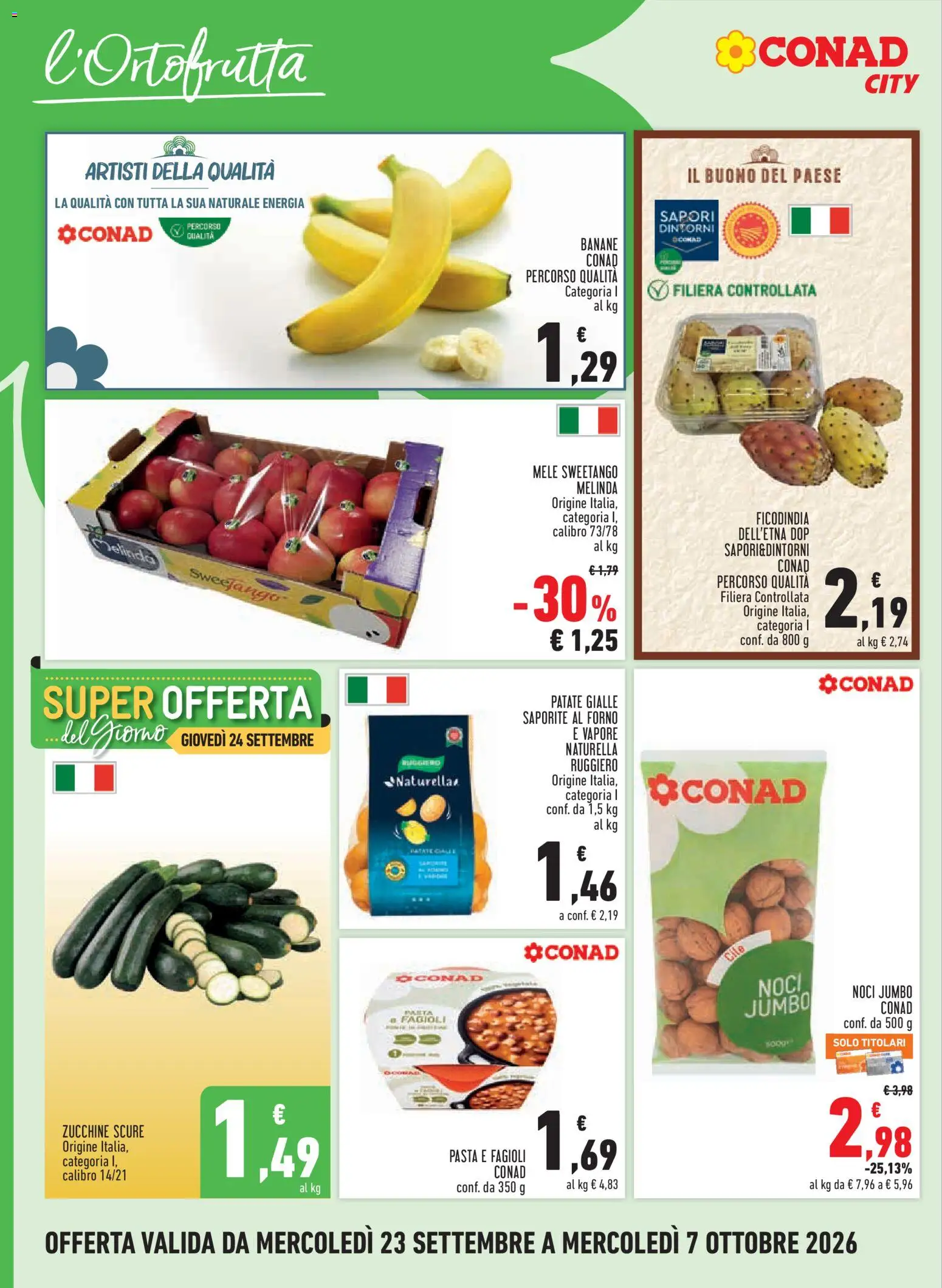Volantino Conad del 23/09/2026 | Pagina: 2 | Prodotti: Banane, Patate, Noci, Forno