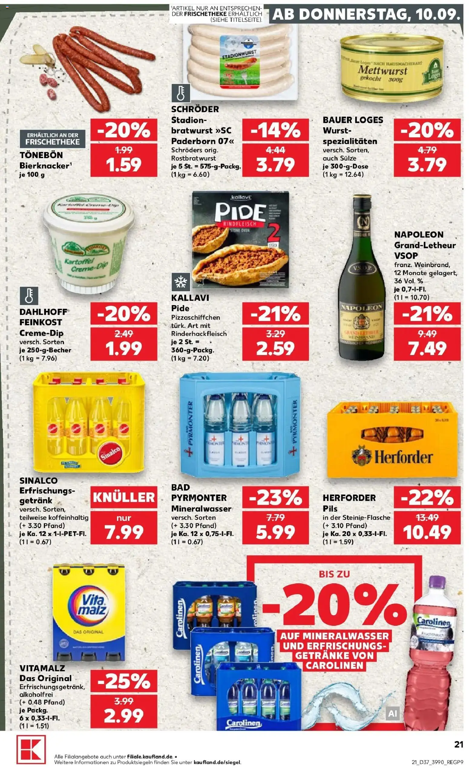 Prospekt Kaufland ab 10.09.2026 » Angebote Online zum Blättern | Seite: 21 | Produkte: Sinalco, Spezialitäten, Pils, Bratwurst