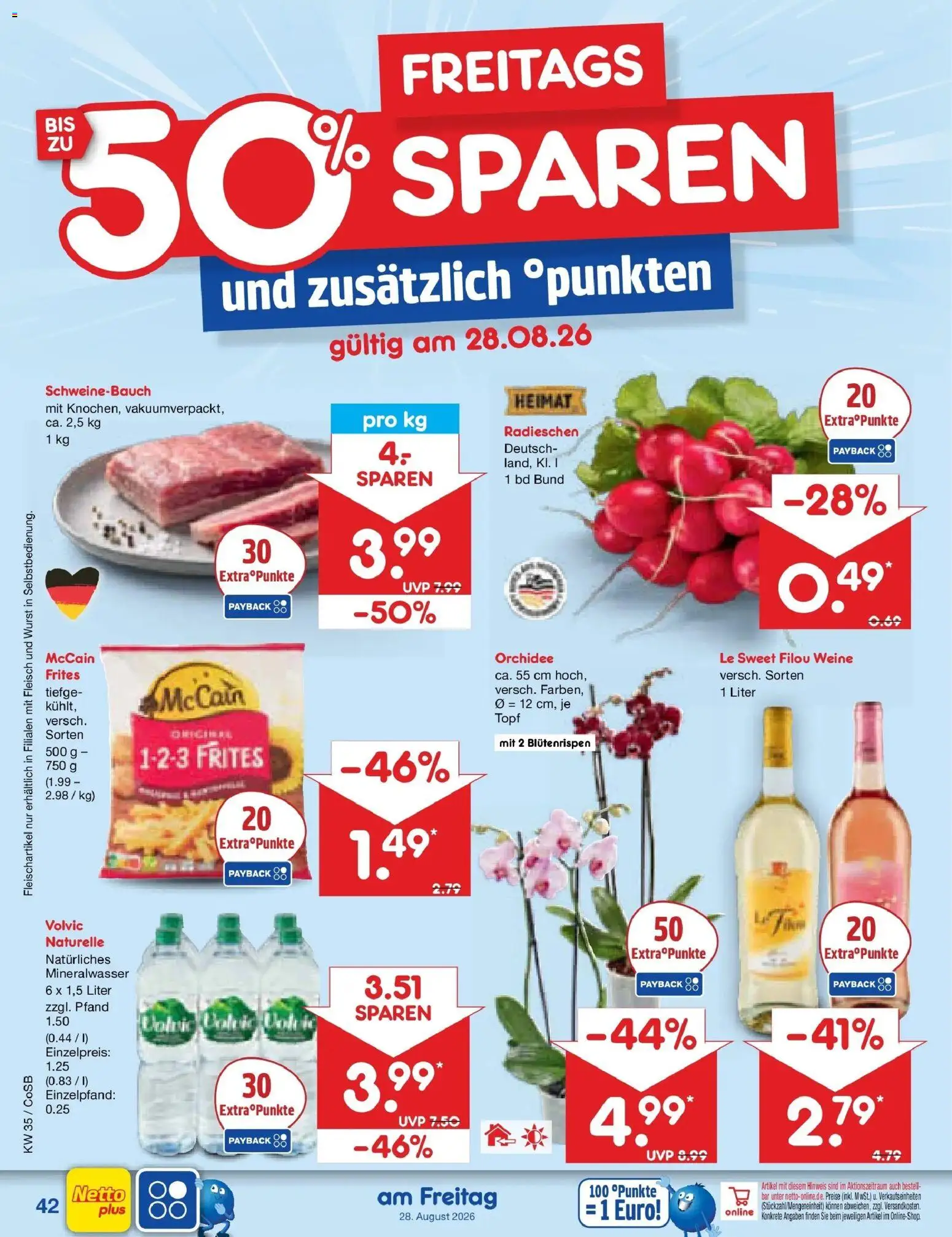 Netto Marken-Discount Prospekt Leipzig (ab 24.08.2026) » Angebote | Seite: 56 | Produkte: Orchidee, Schweinebauch, Wurst, Volvic