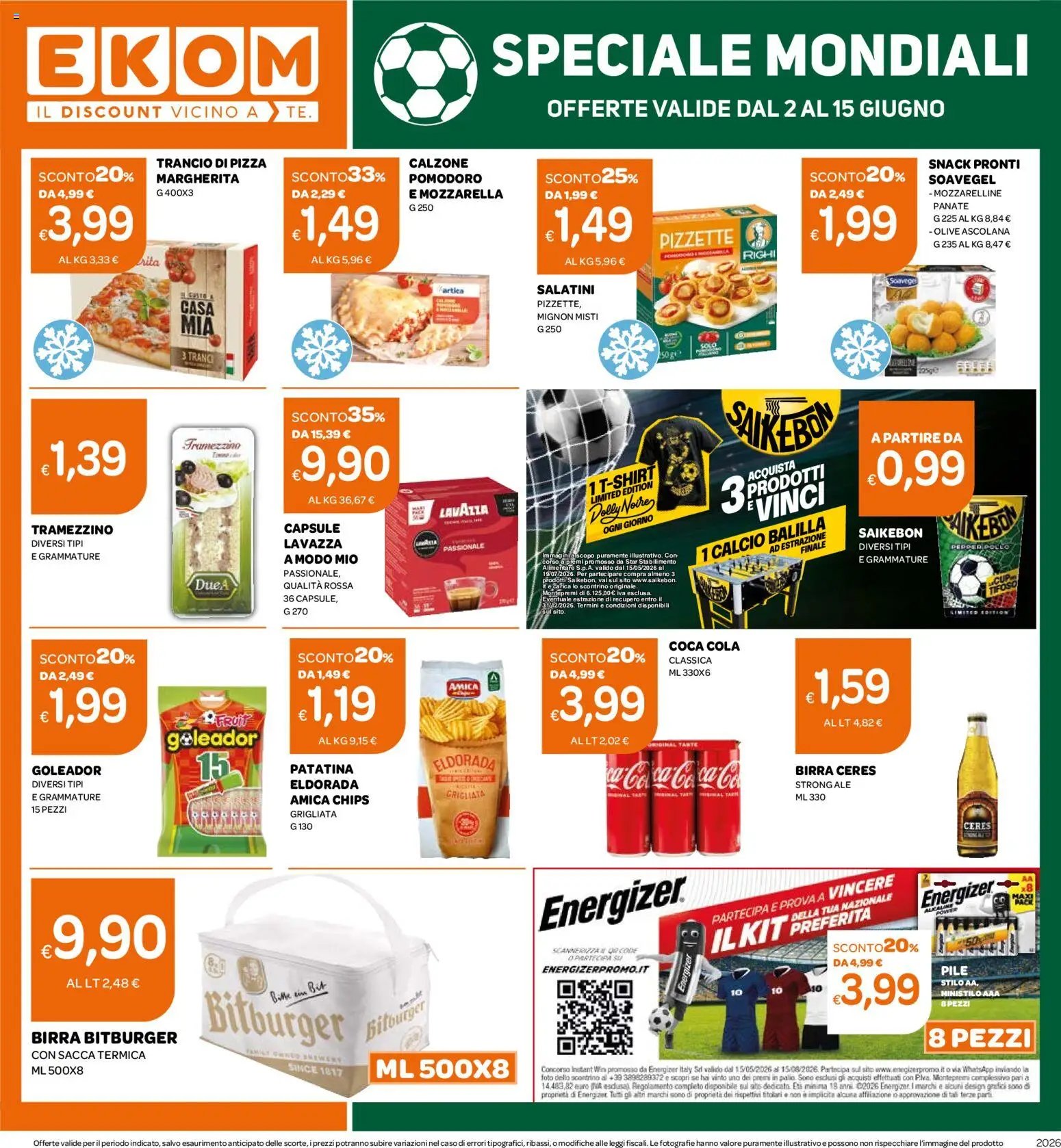 Volantino Ekom del 02.06.2026 | Pagina: 16 | Prodotti: Pizza, Birra, Olive, Tramezzino