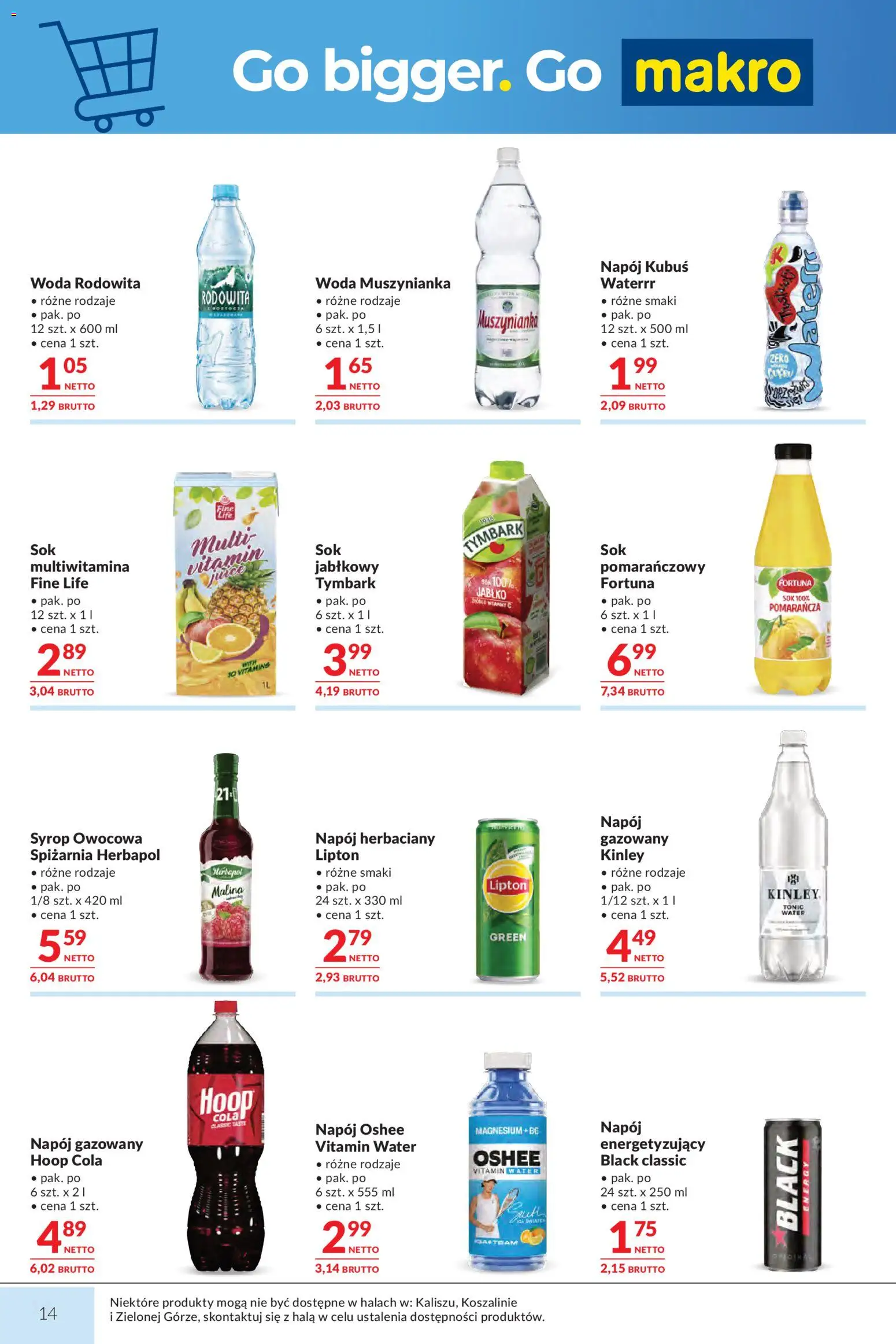 Makro gazetka od 14.04.2026 | Strona: 14 | Produkty: Syrop, Malina, Muszynianka, Woda