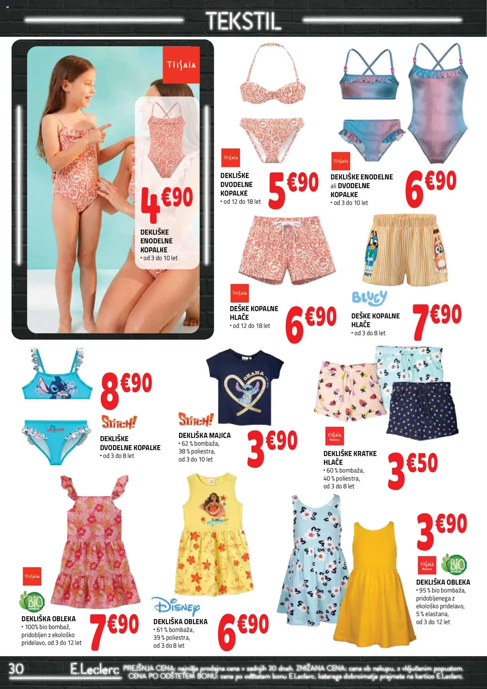 Novi E.leclerc katalog ponudbe – veljaven od 01.07.2026 | Stran: 30 | Izdelki: Majica, Hlace, Kopalke, Obleka